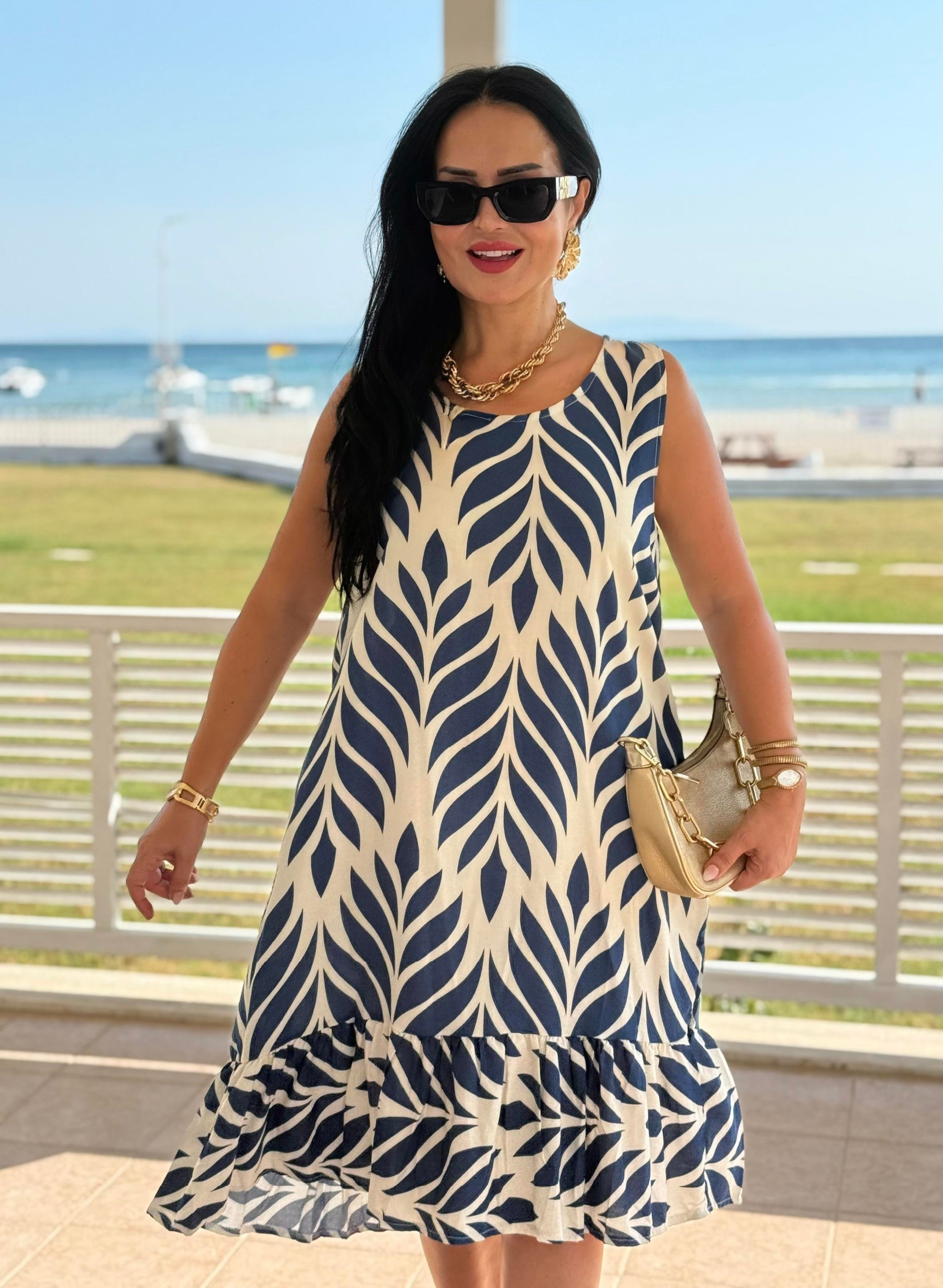 4822 Helia v yaka cep detaylı mavi elbise4822