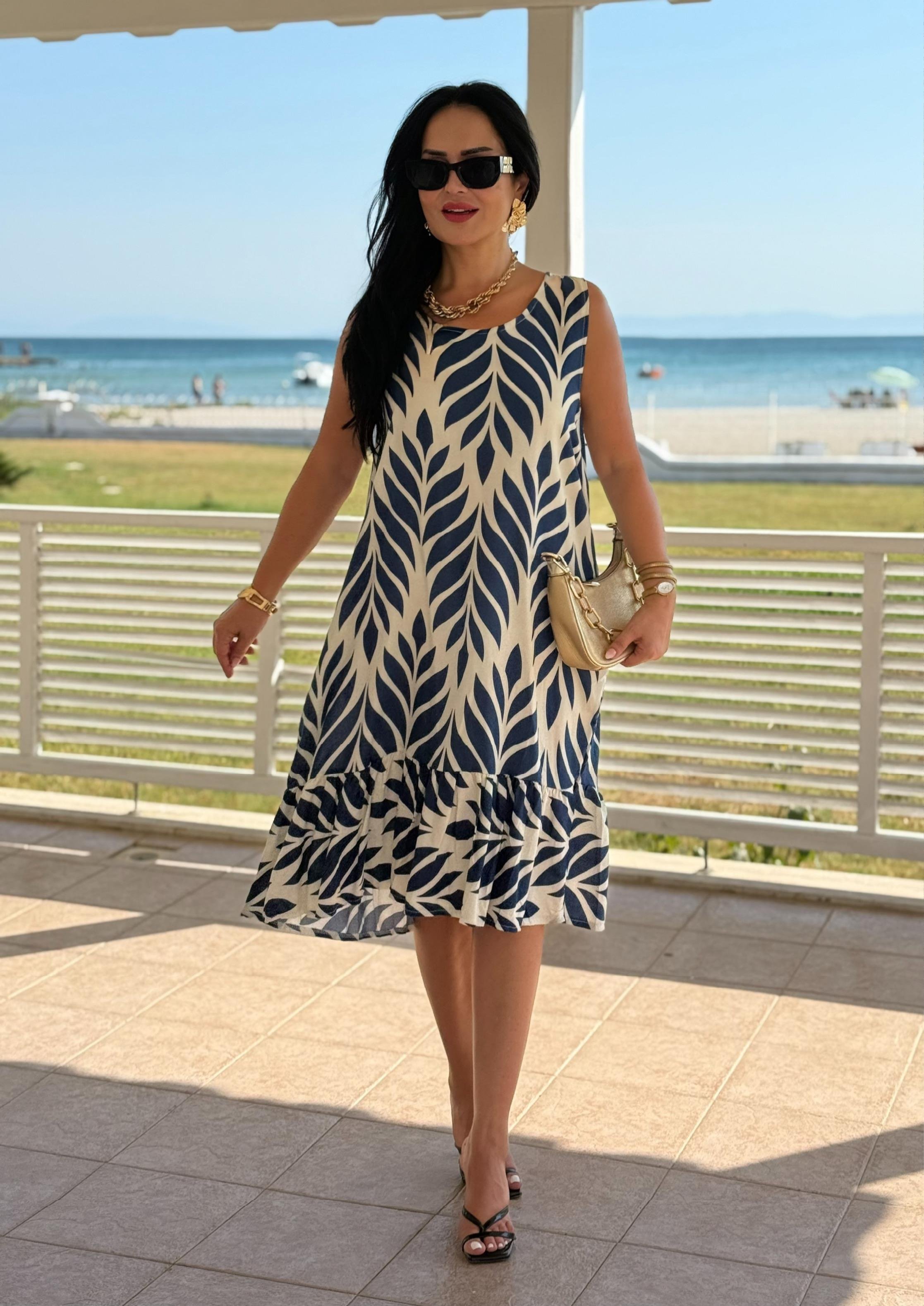 4822 Helia v yaka cep detaylı mavi elbise4822