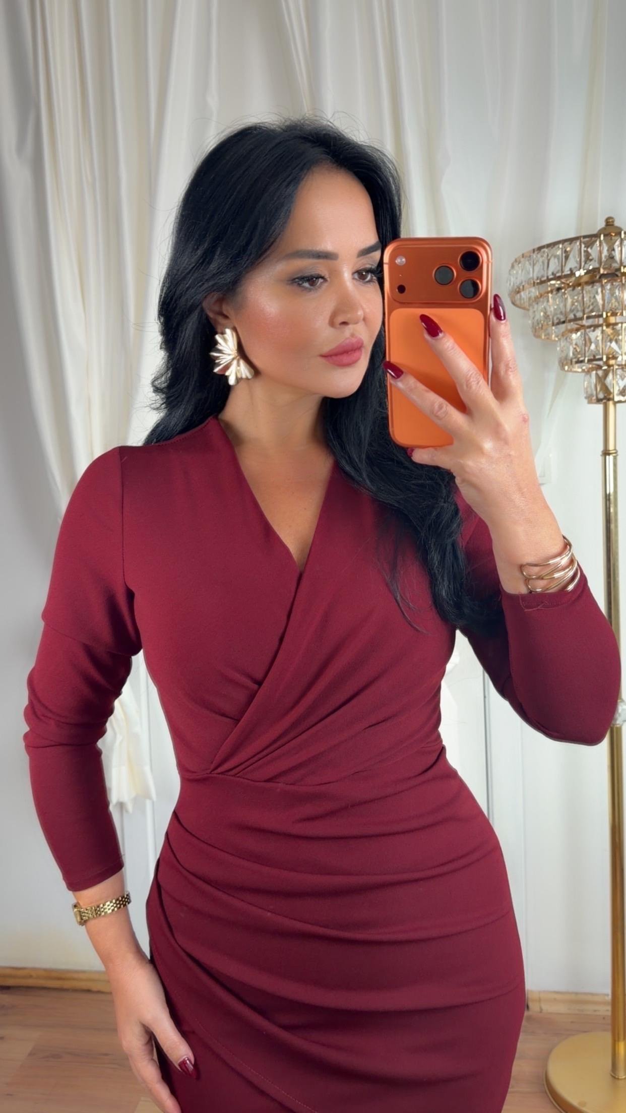 4848   Sandra  Bordo Toparlayıcı   Mini Elbise4848