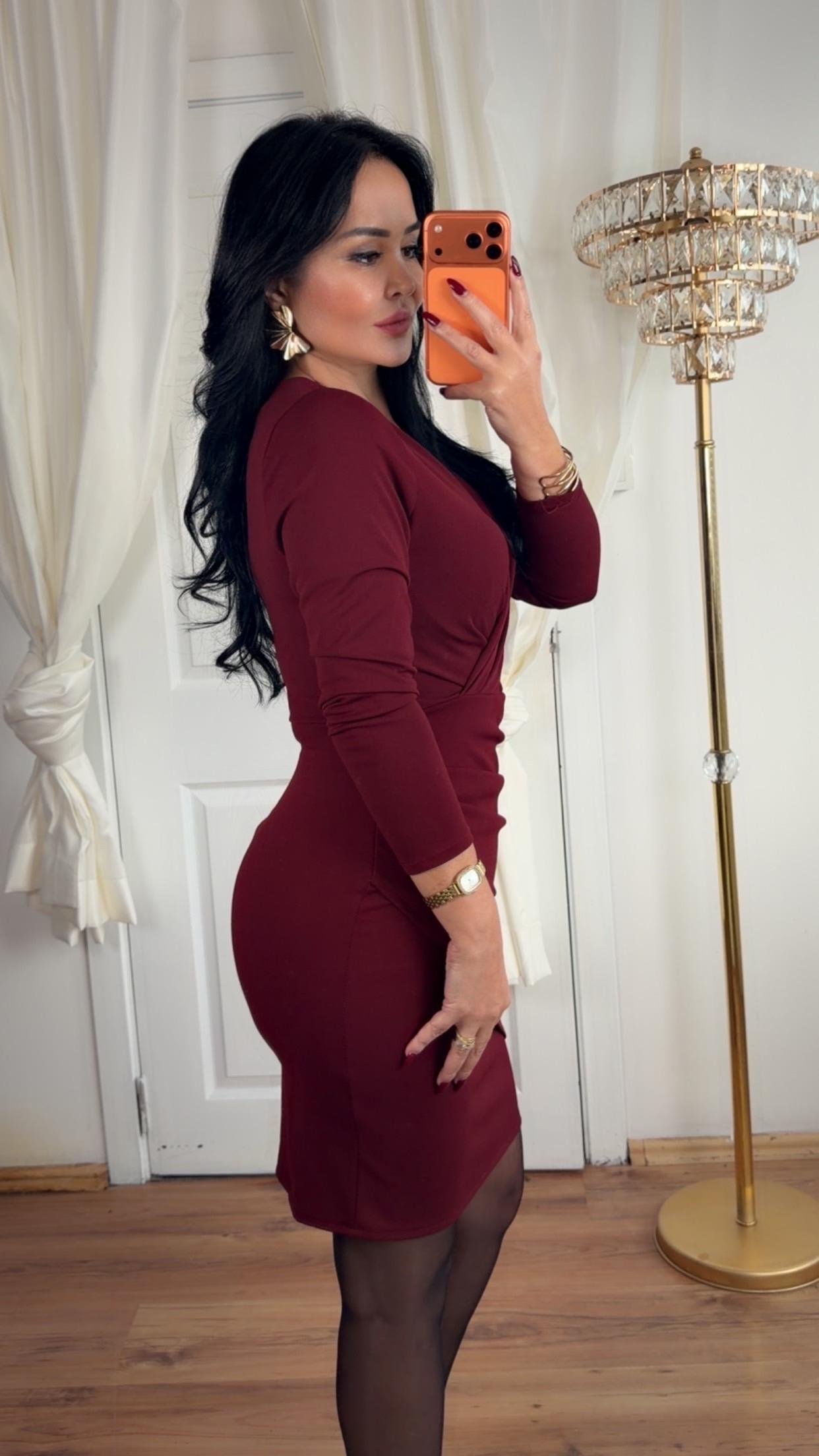 4848   Sandra  Bordo Toparlayıcı   Mini Elbise4848