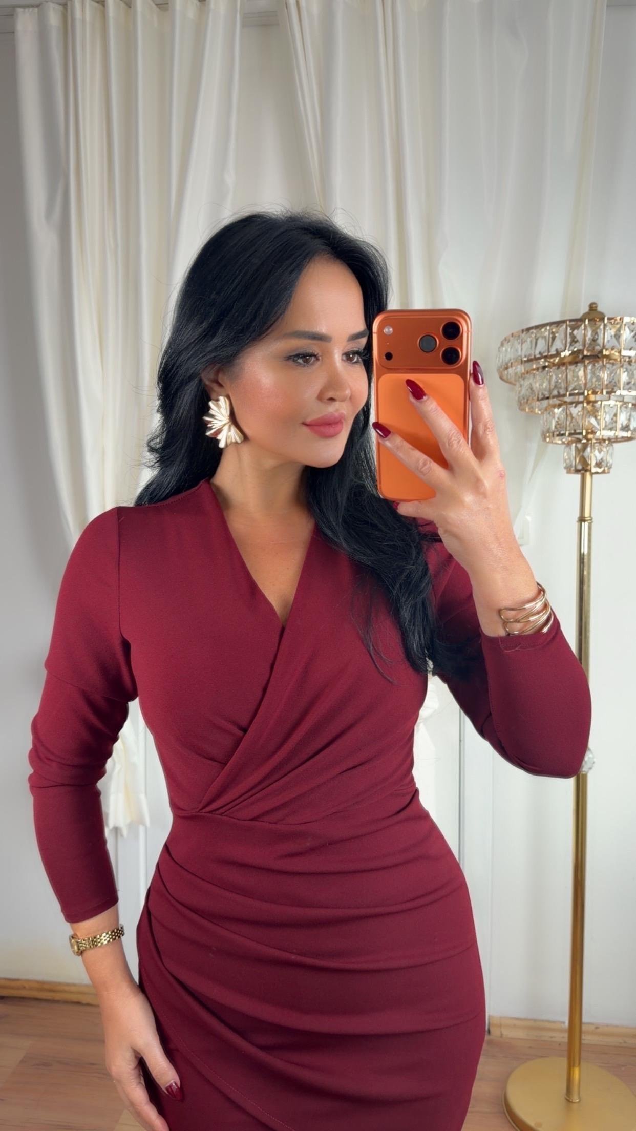 4848   Sandra  Bordo Toparlayıcı   Mini Elbise4848