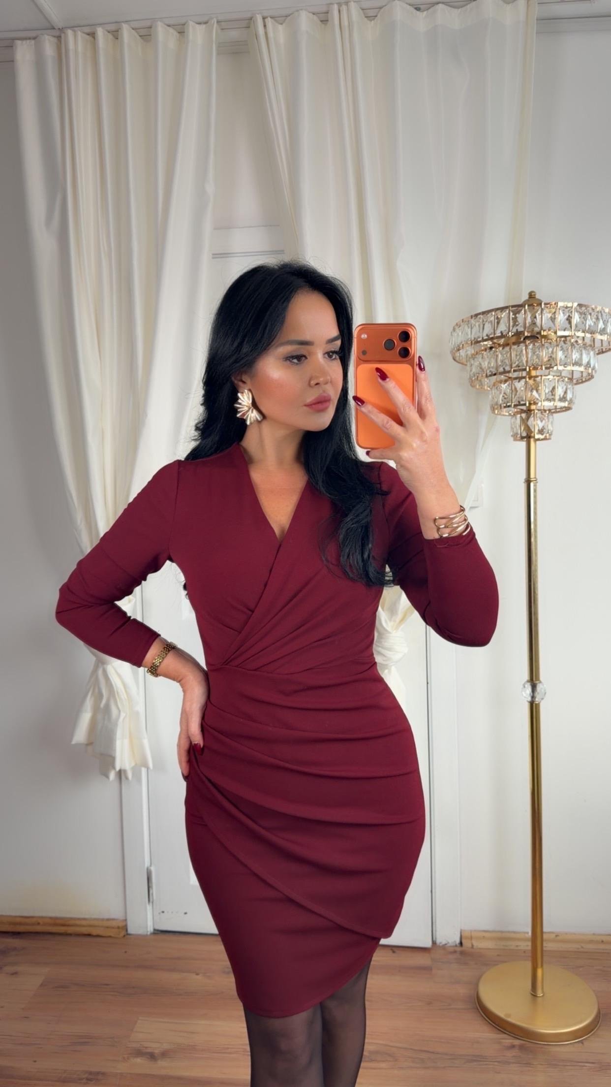 4848   Sandra  Bordo Toparlayıcı   Mini Elbise4848