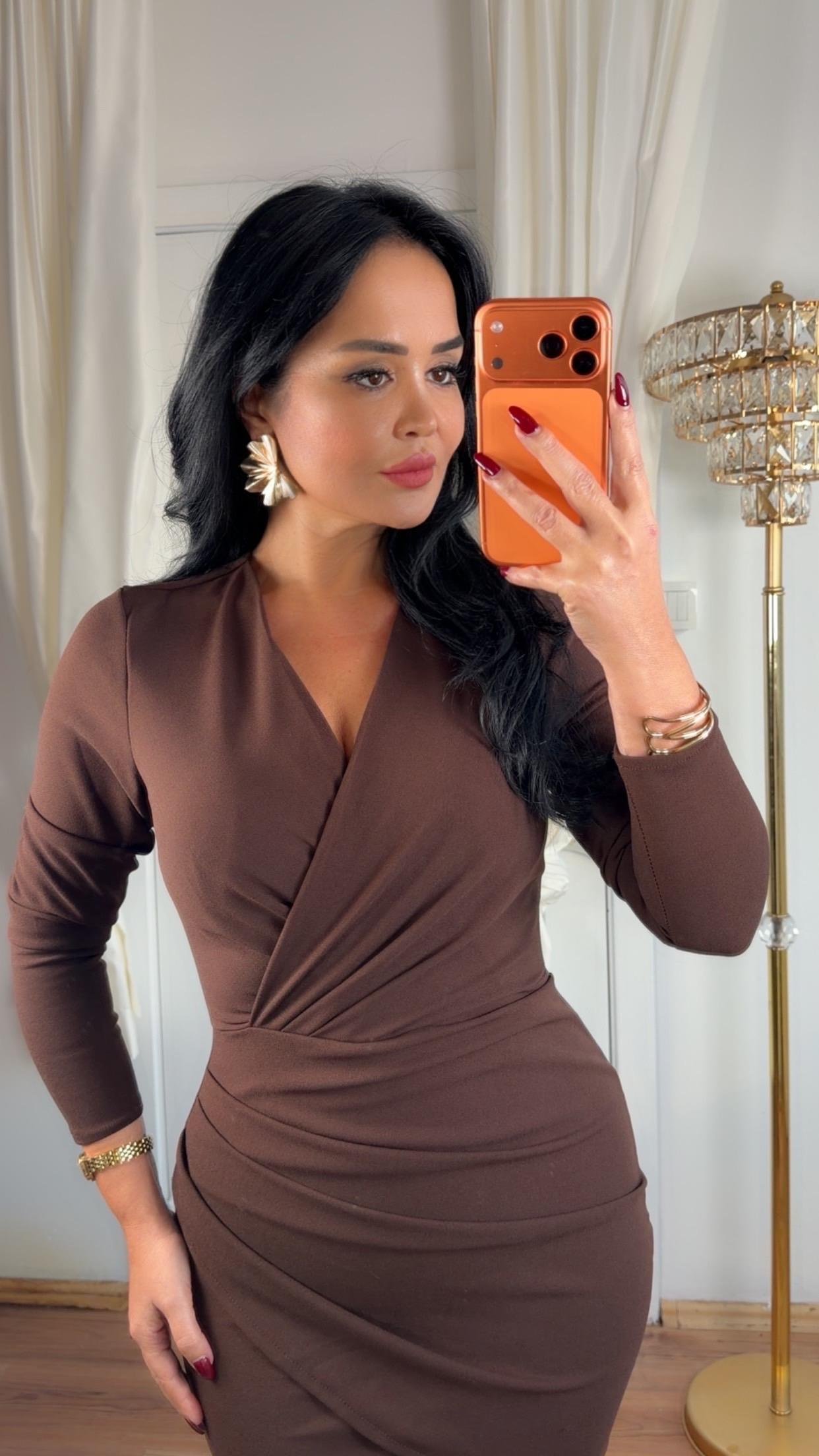 4848  Sandra   Kahverengi Toparlayıcı   Mini Elbise4848