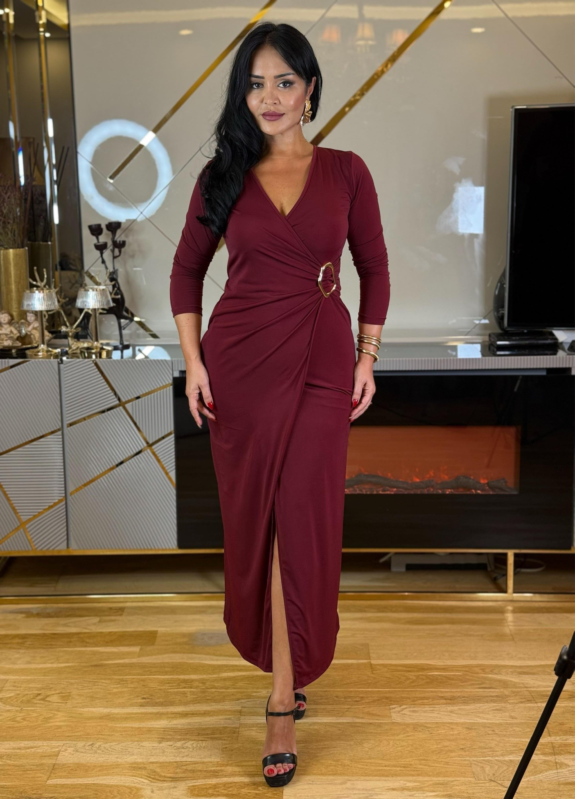 4858 Sare   bordo elbise4858