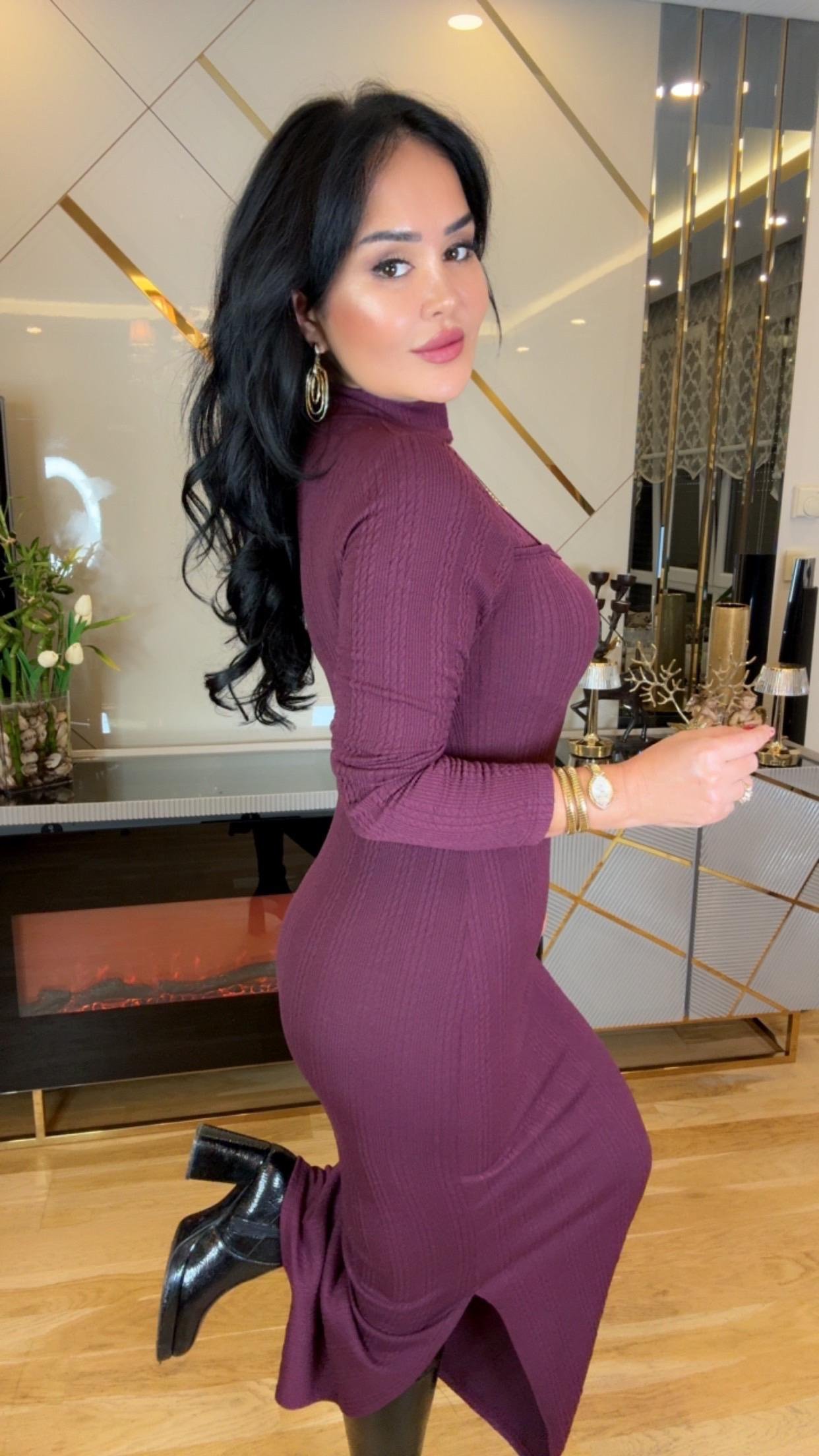 4861 Roza mürdüm elbise4861