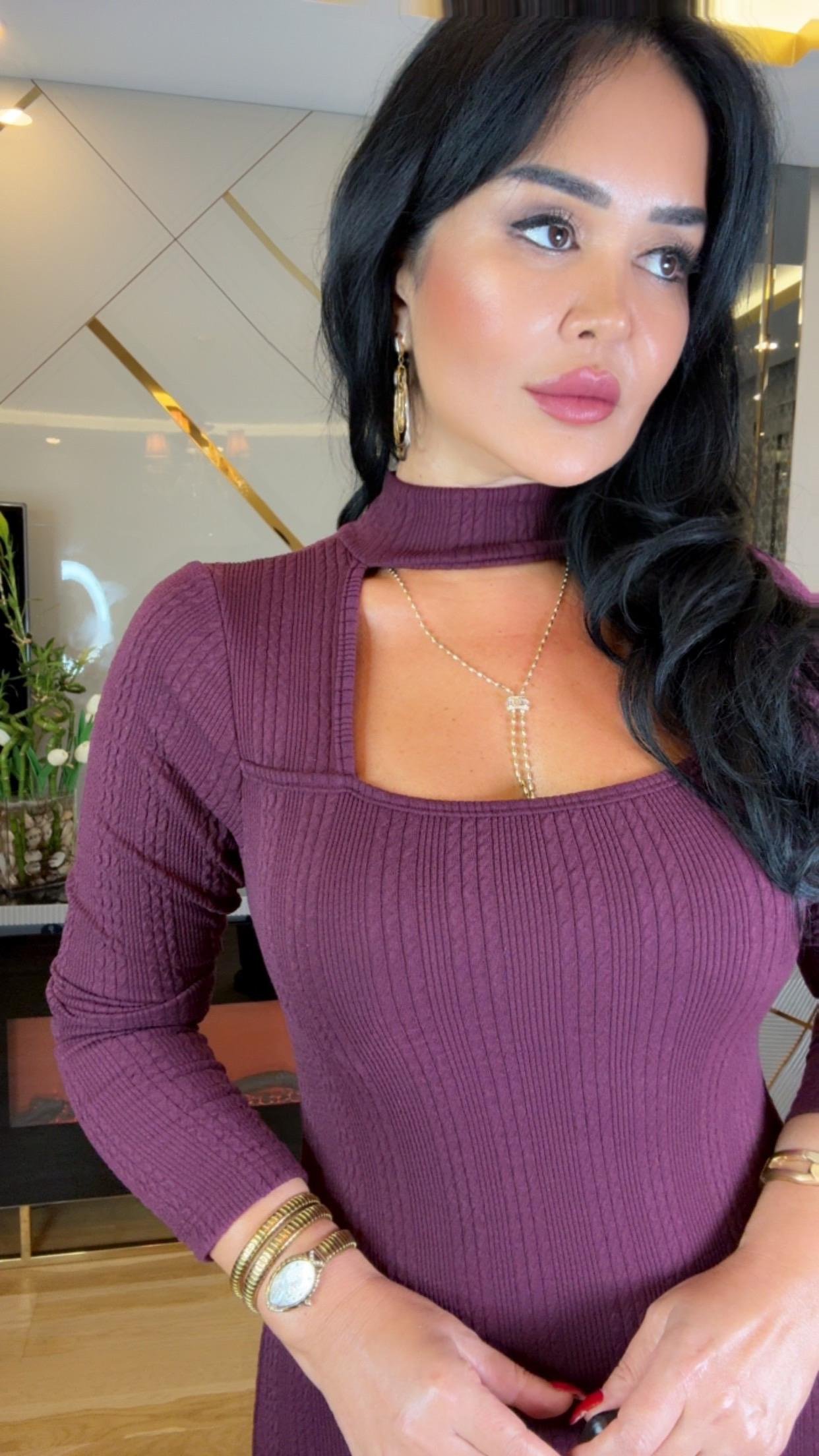 4861 Roza mürdüm elbise4861