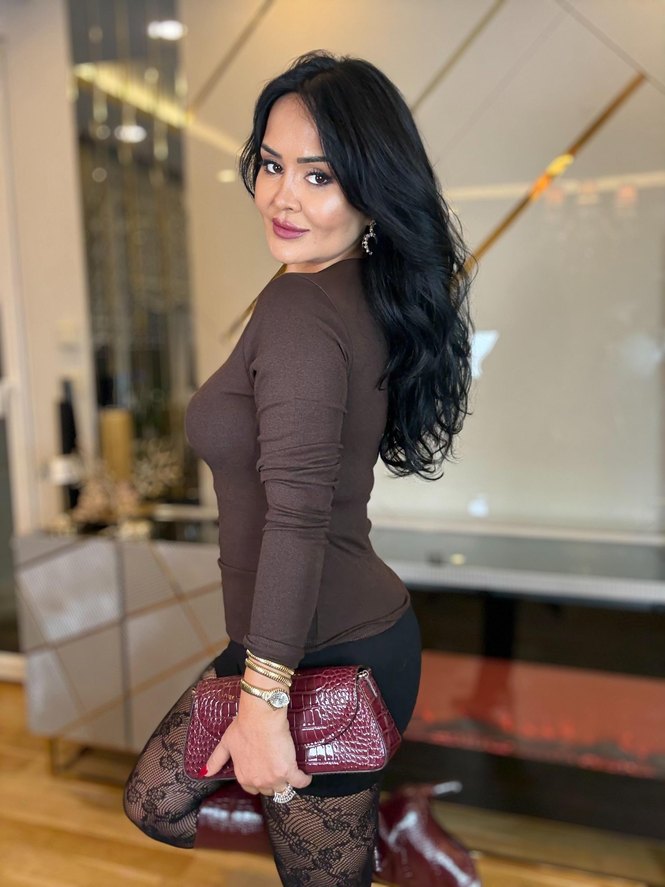 4865 Helen göğüs dekolteli kahverengi bluz4865