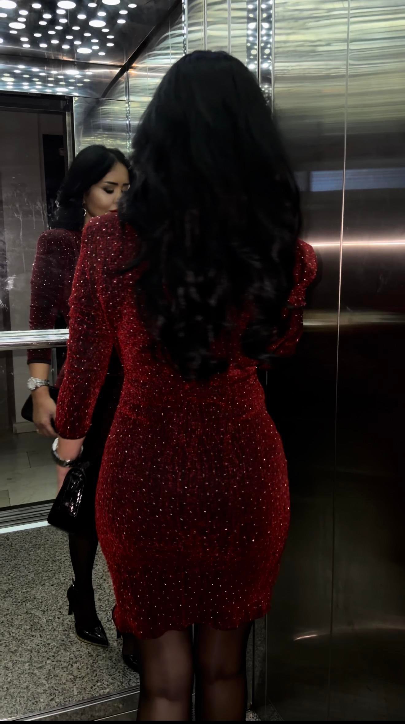 4868 Rosalina Bordo  Simli Elbise4868