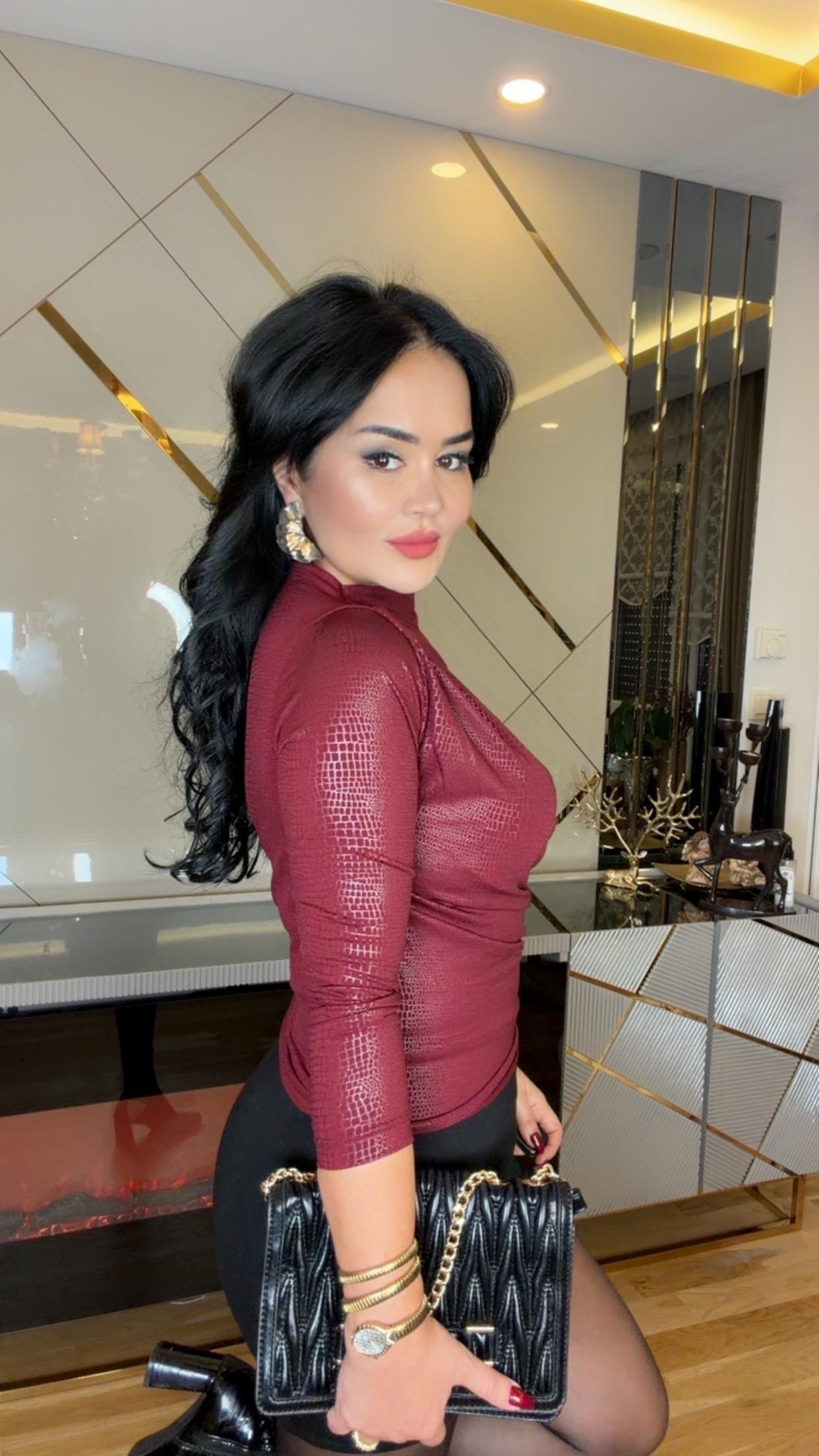 4873 Nuve  bordo parlak bluz 4873