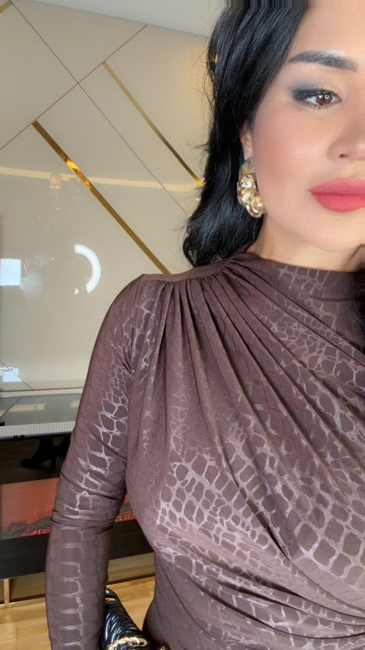 4873 Nuve       kahverengi parlak bluz 4873