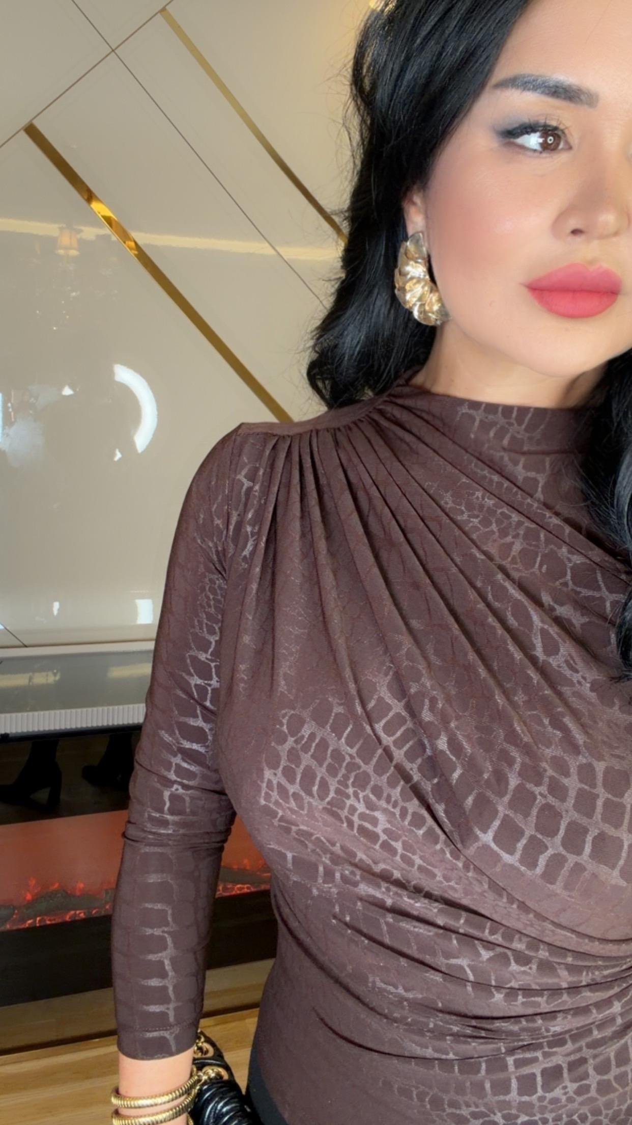 4873 Nuve       kahverengi parlak bluz 4873