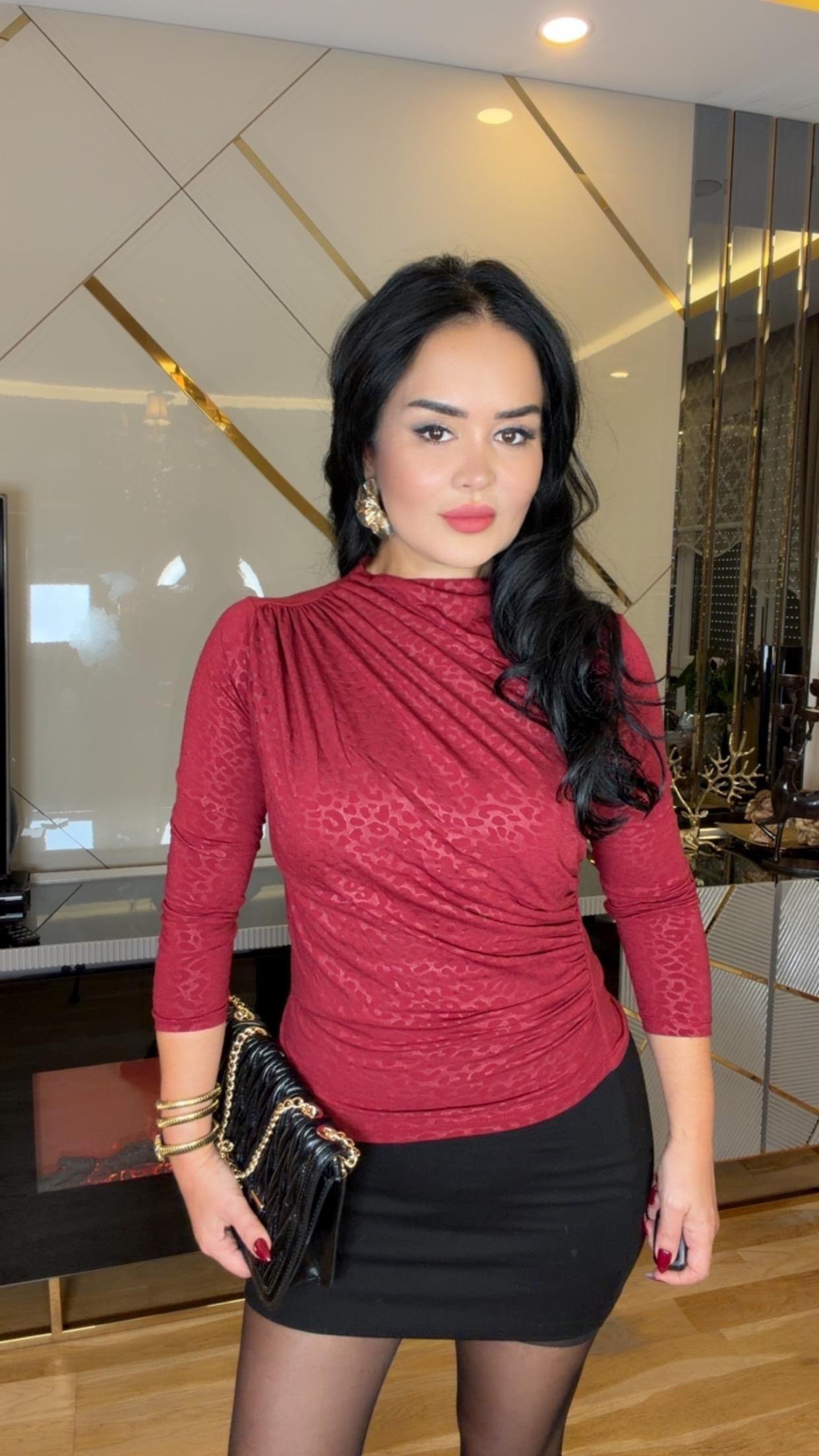 4873 Nuve   kırmızı parlak bluz 4873