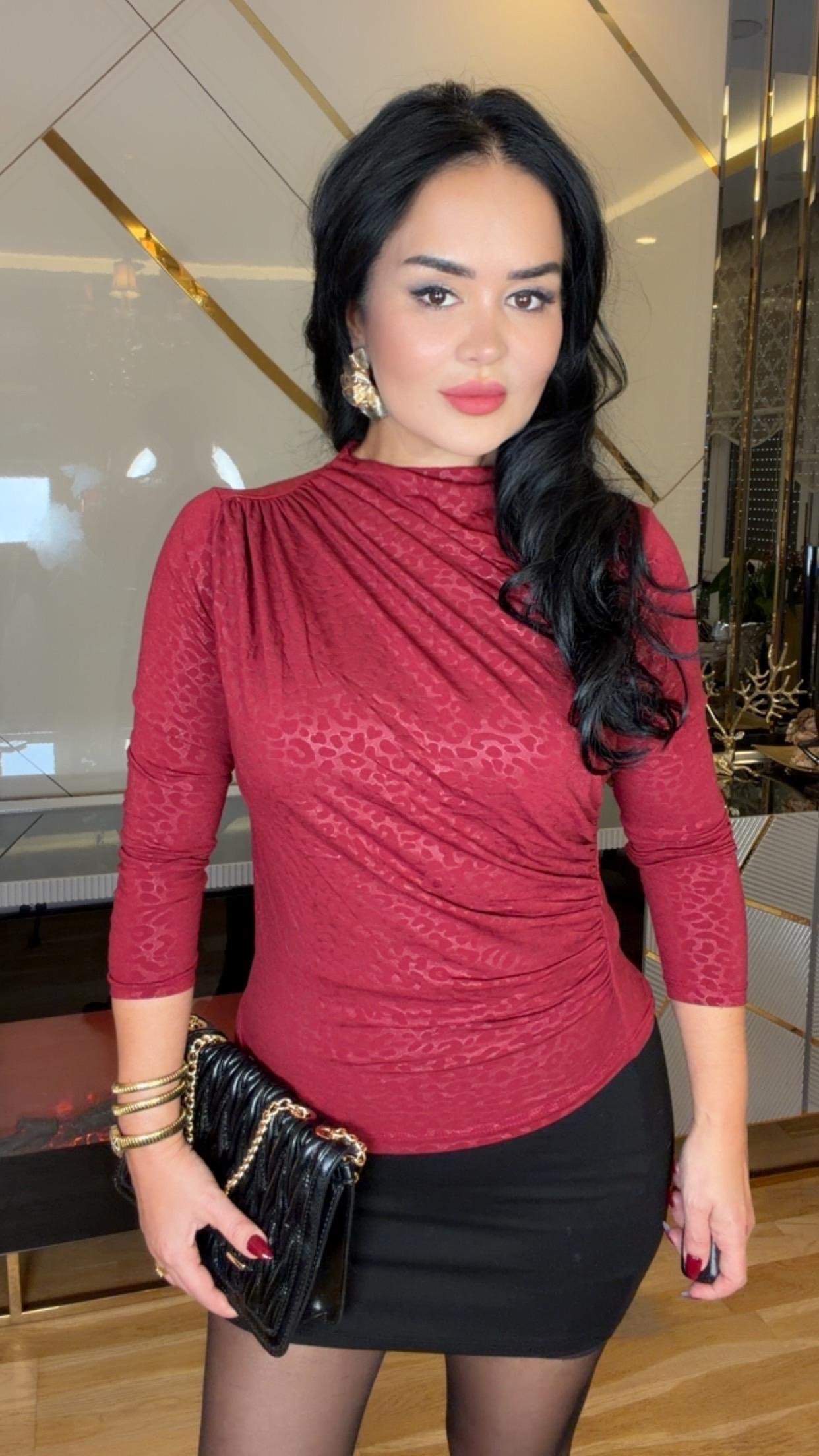 4873 Nuve   kırmızı parlak bluz 4873