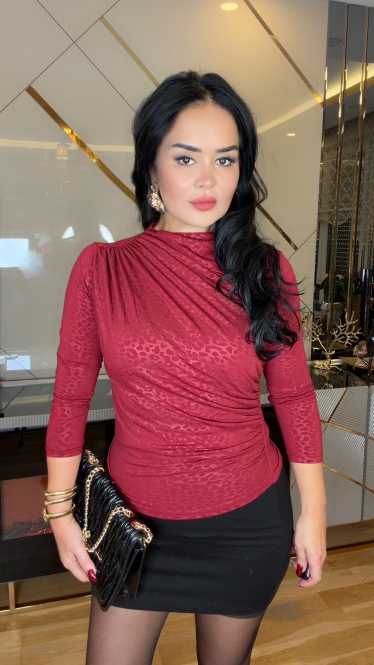 4873 Nuve   kırmızı parlak bluz 4873