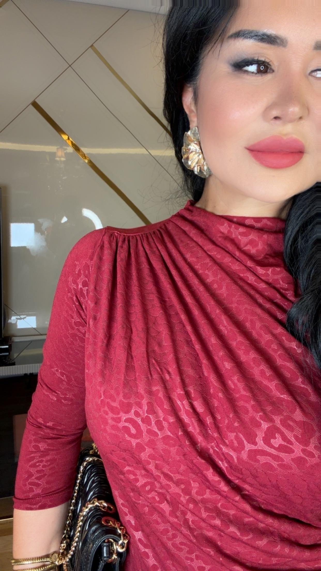 4873 Nuve   kırmızı parlak bluz 4873