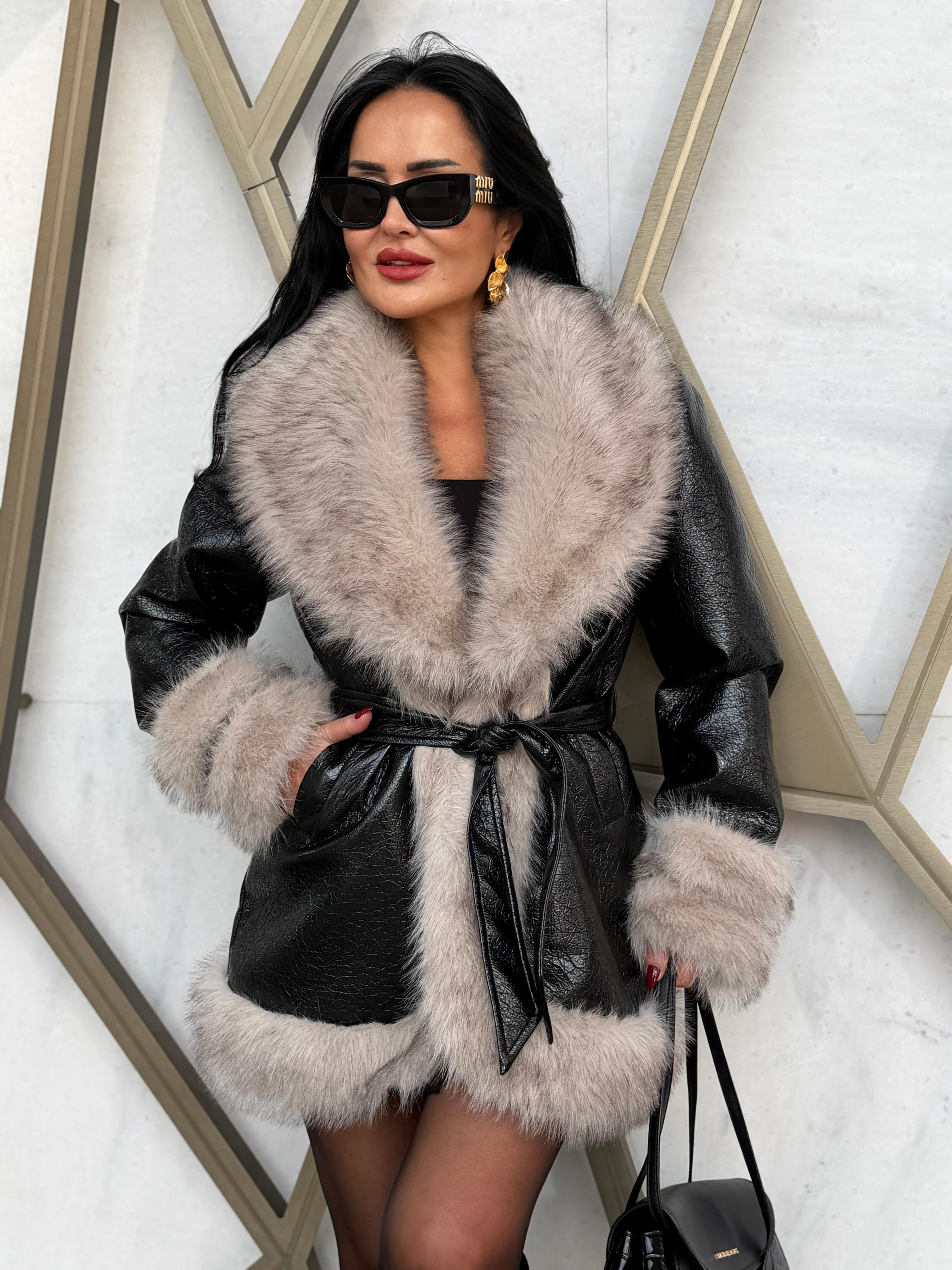 4880 Floria parçalı deri kaban4880