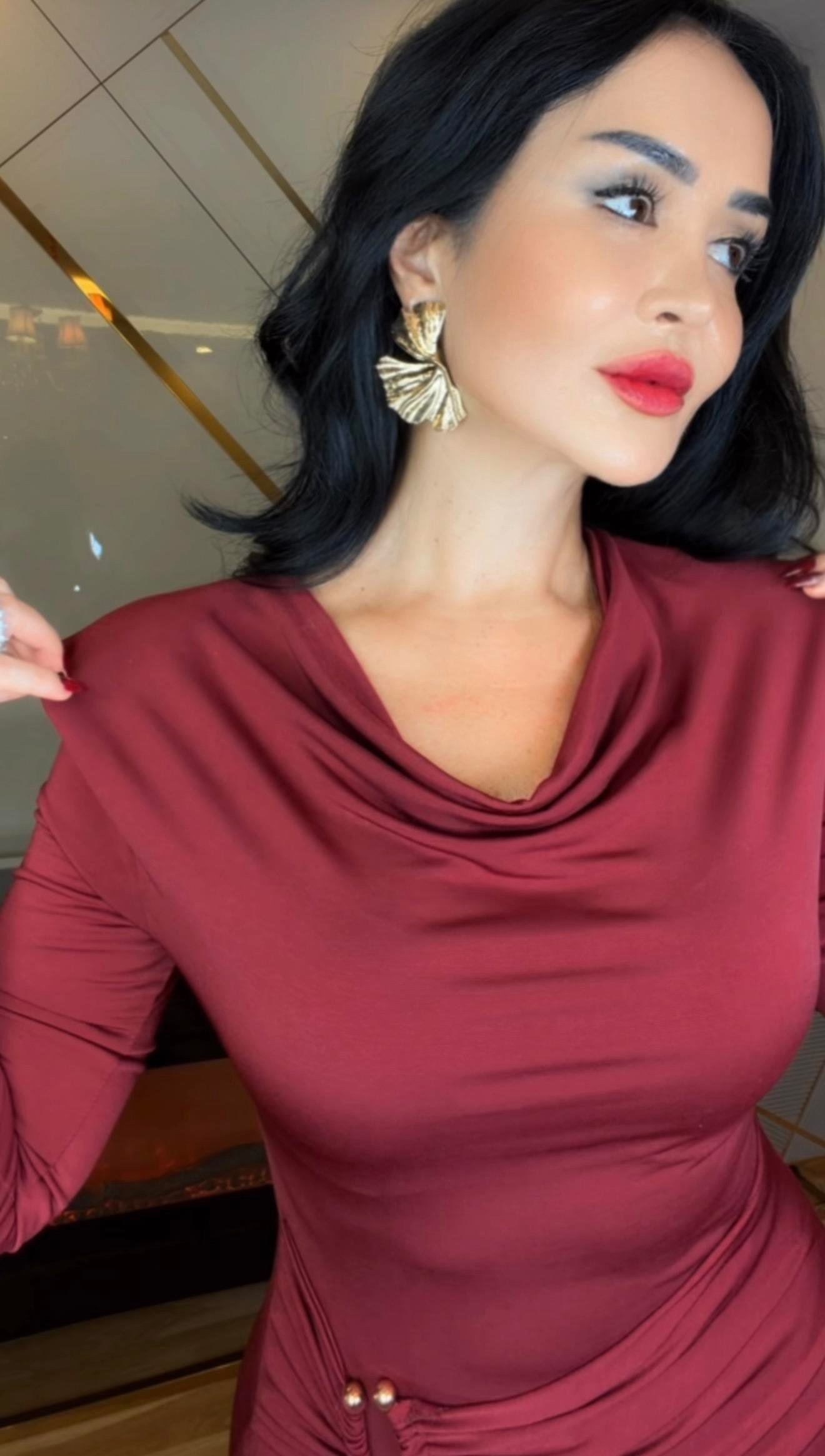 4884 Mavren bordo elbise4884