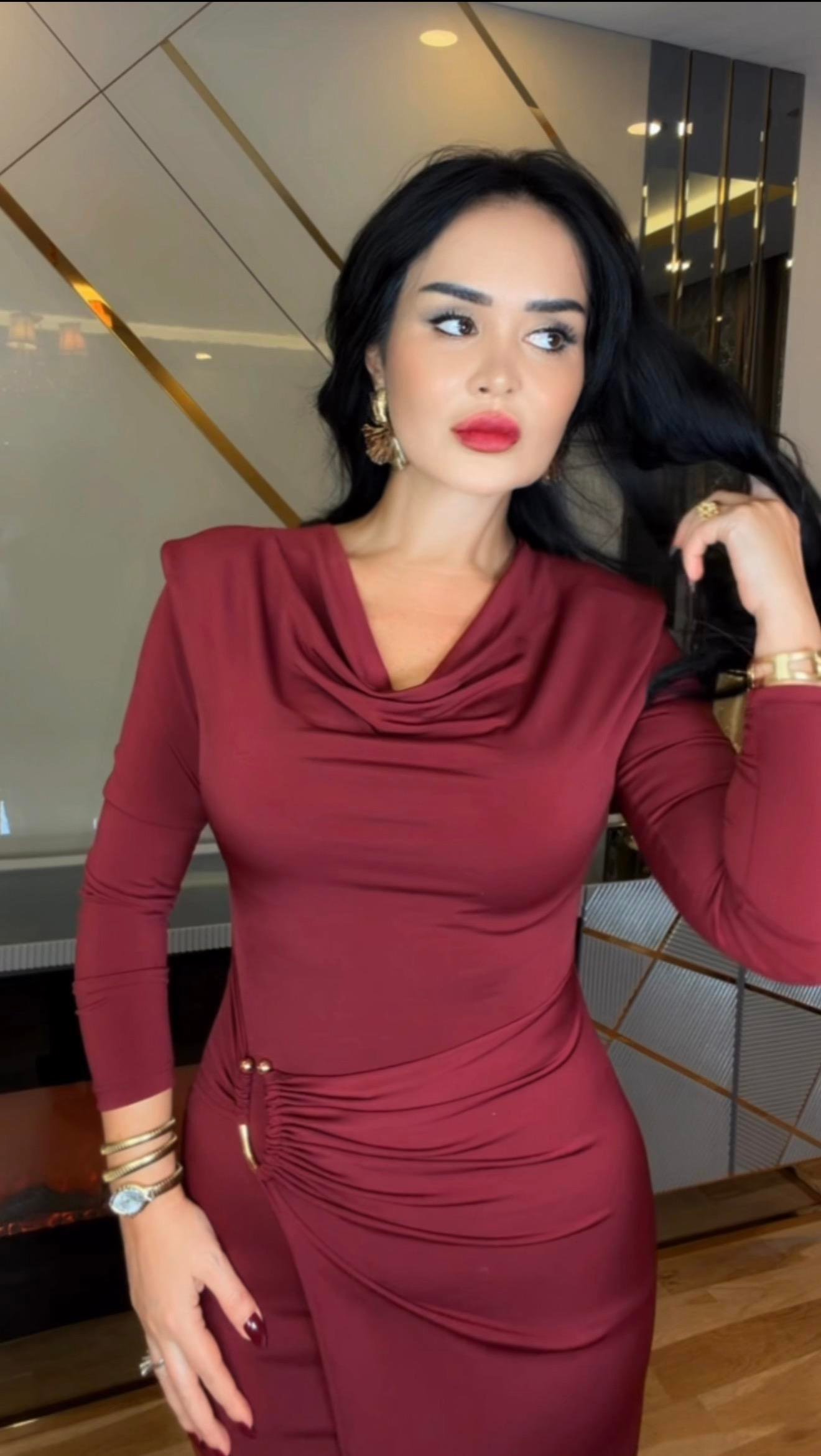 4884 Mavren bordo elbise4884