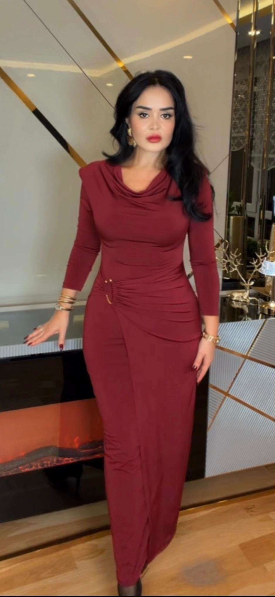 4884 Mavren bordo elbise4884