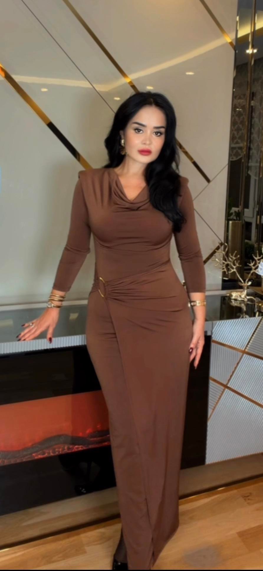 4884 Mavren kahverengi elbise4884