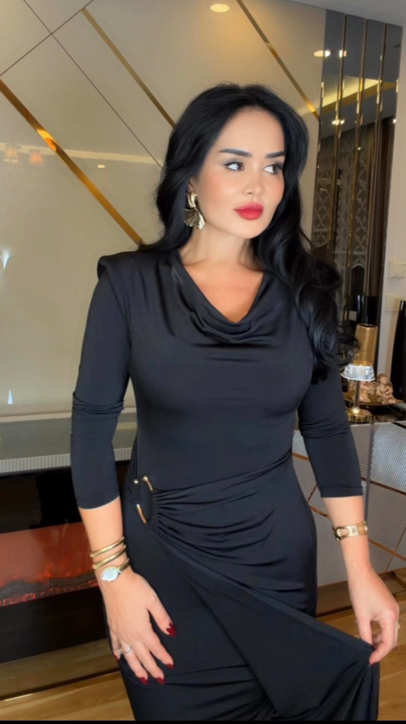 4884 Mavren siyah elbise4884