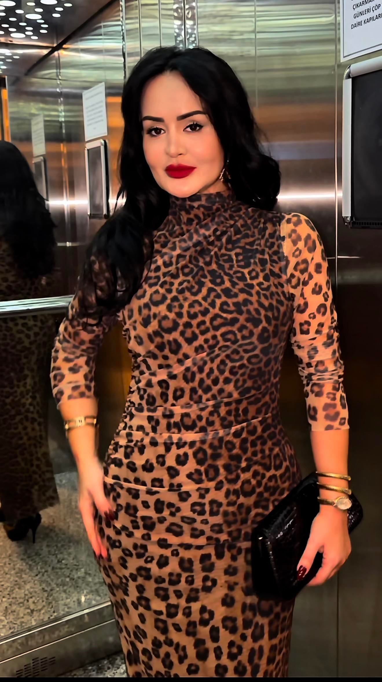 4886 Molin leopar tül elbise4886