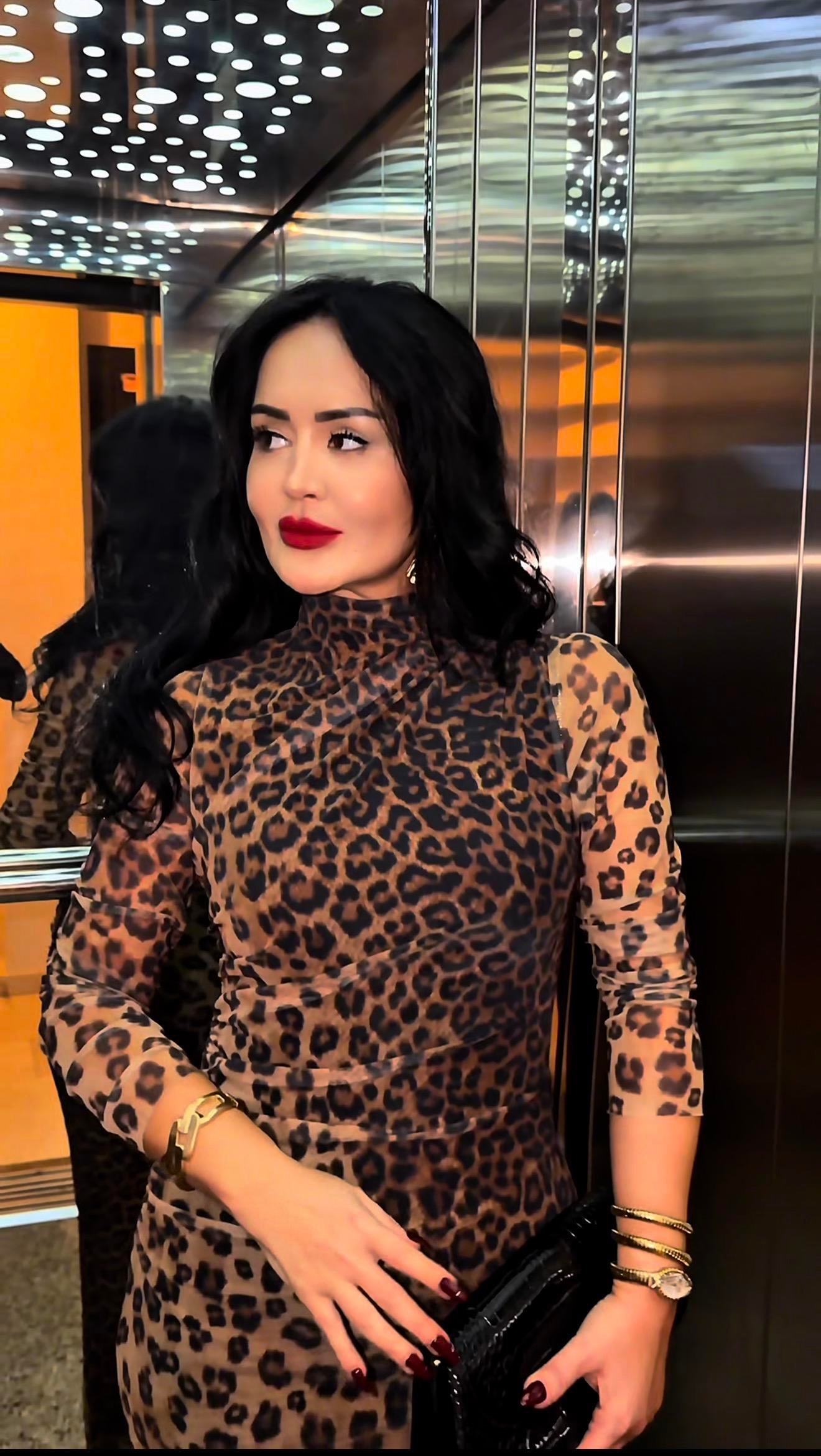 4886 Molin leopar tül elbise4886