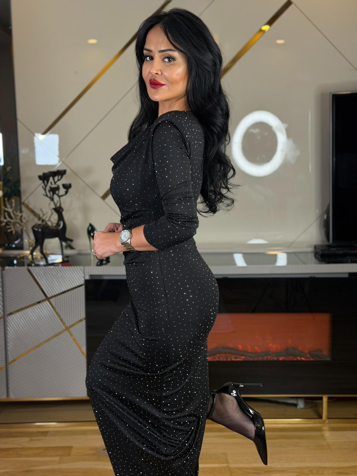 4892 Livia Taşlı Siyah Elbise4892