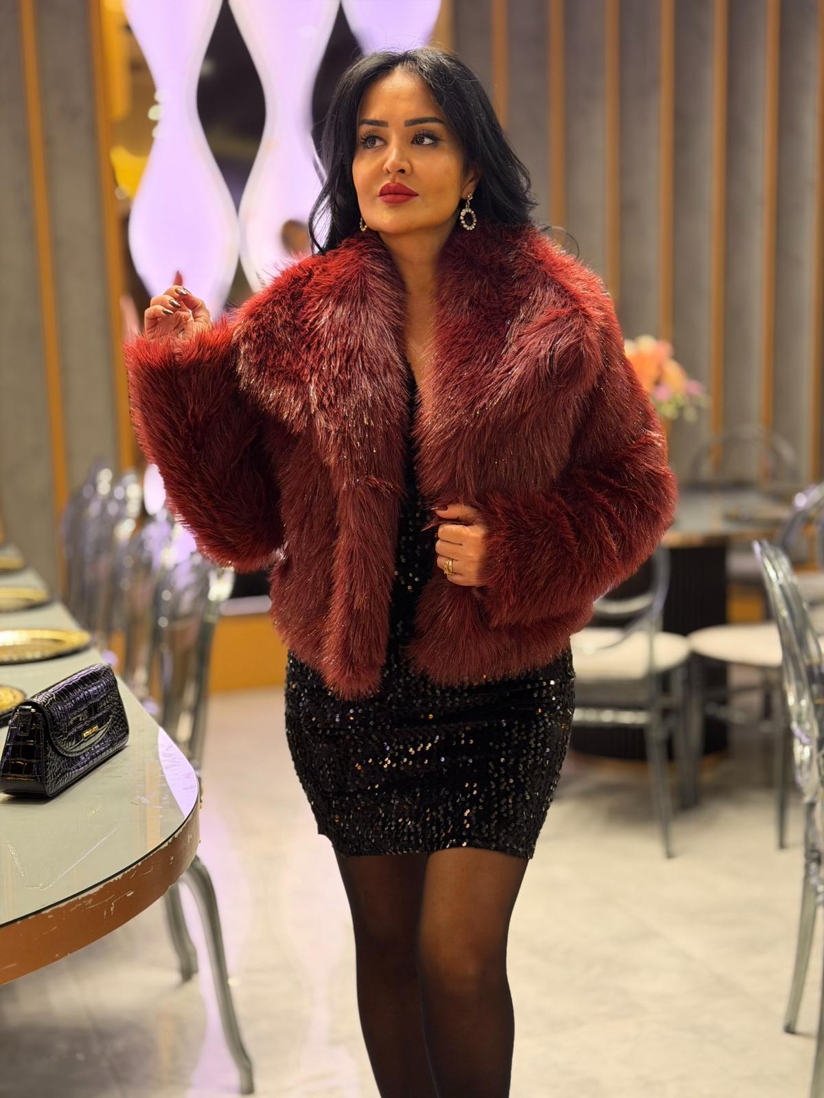 4897 Berry bordo simli kürk4897