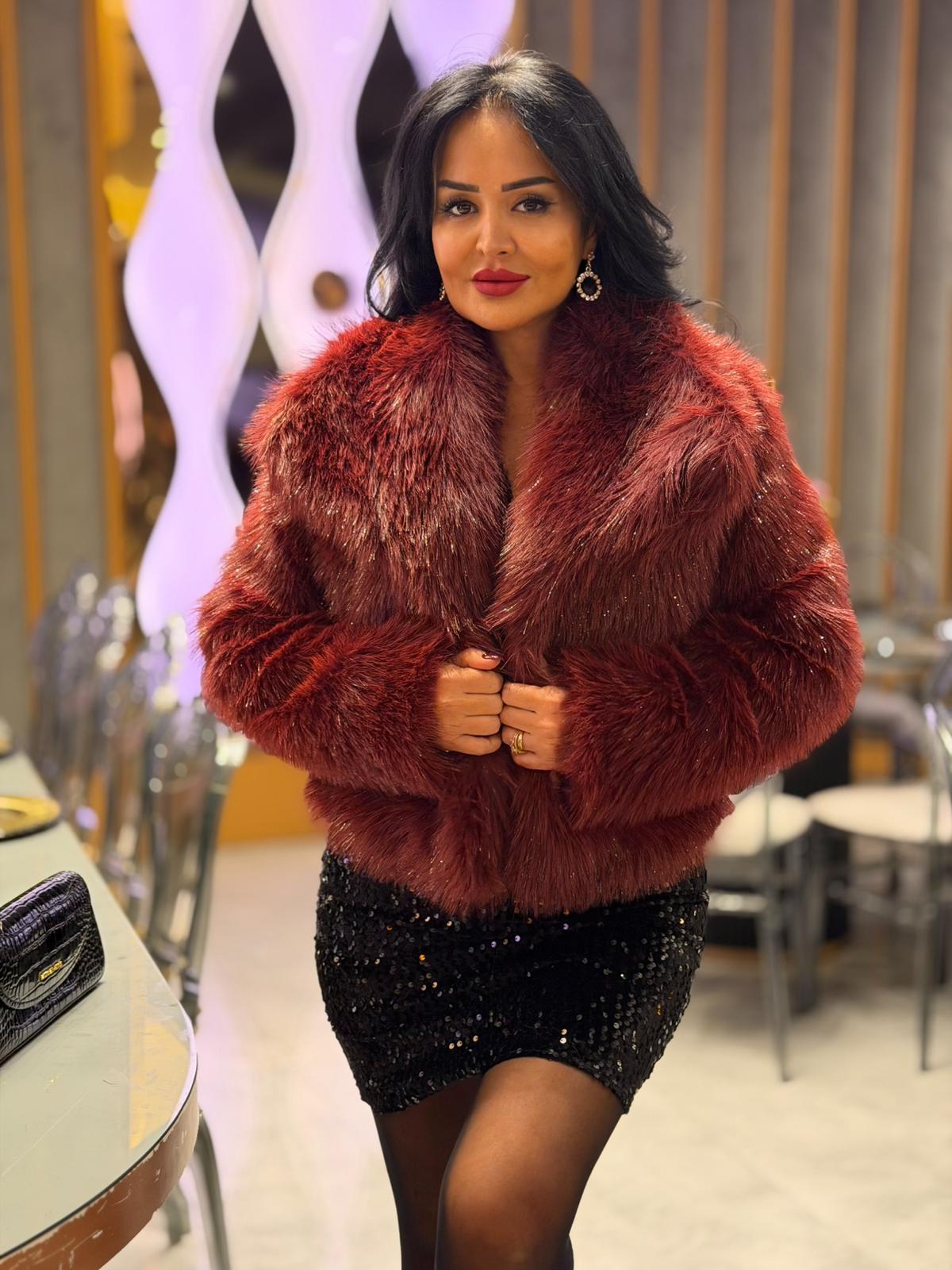 4897 Berry bordo simli kürk4897