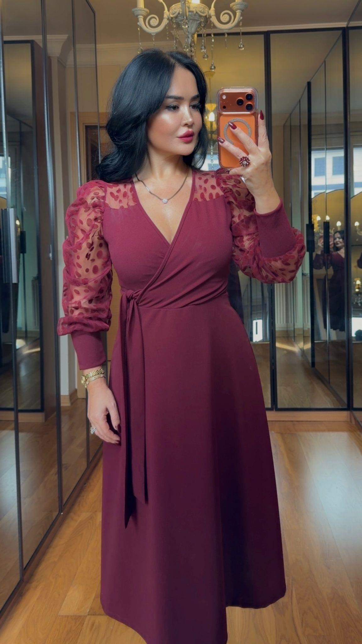 4902 Olivia Bordo Elbise4902