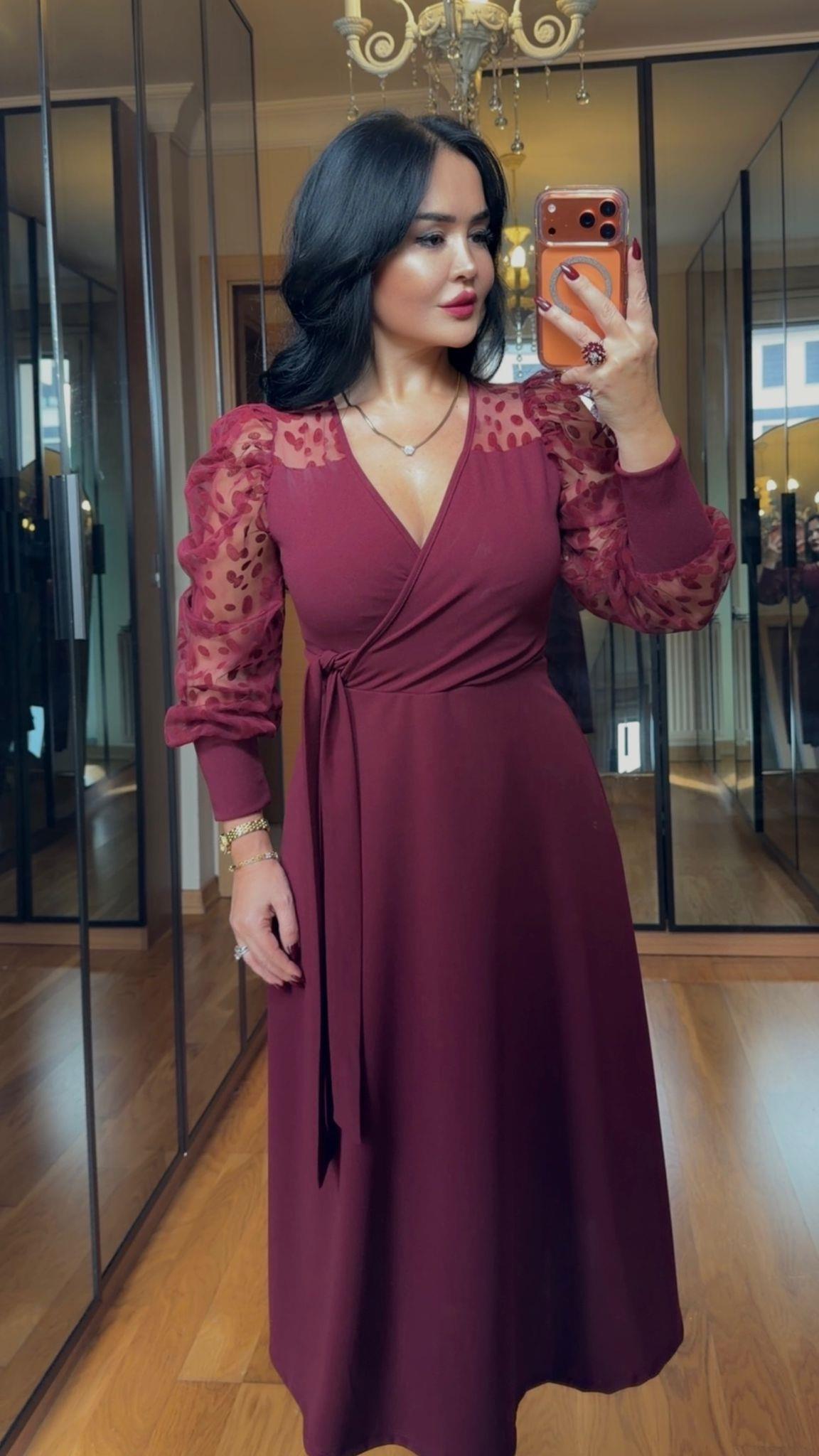 4902 Olivia Bordo Elbise4902