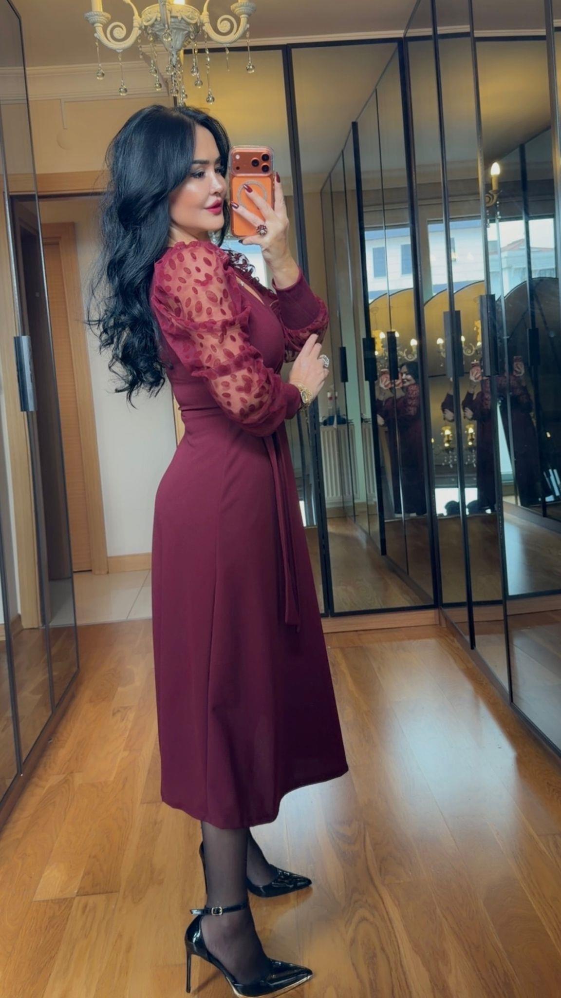 4902 Olivia Bordo Elbise4902