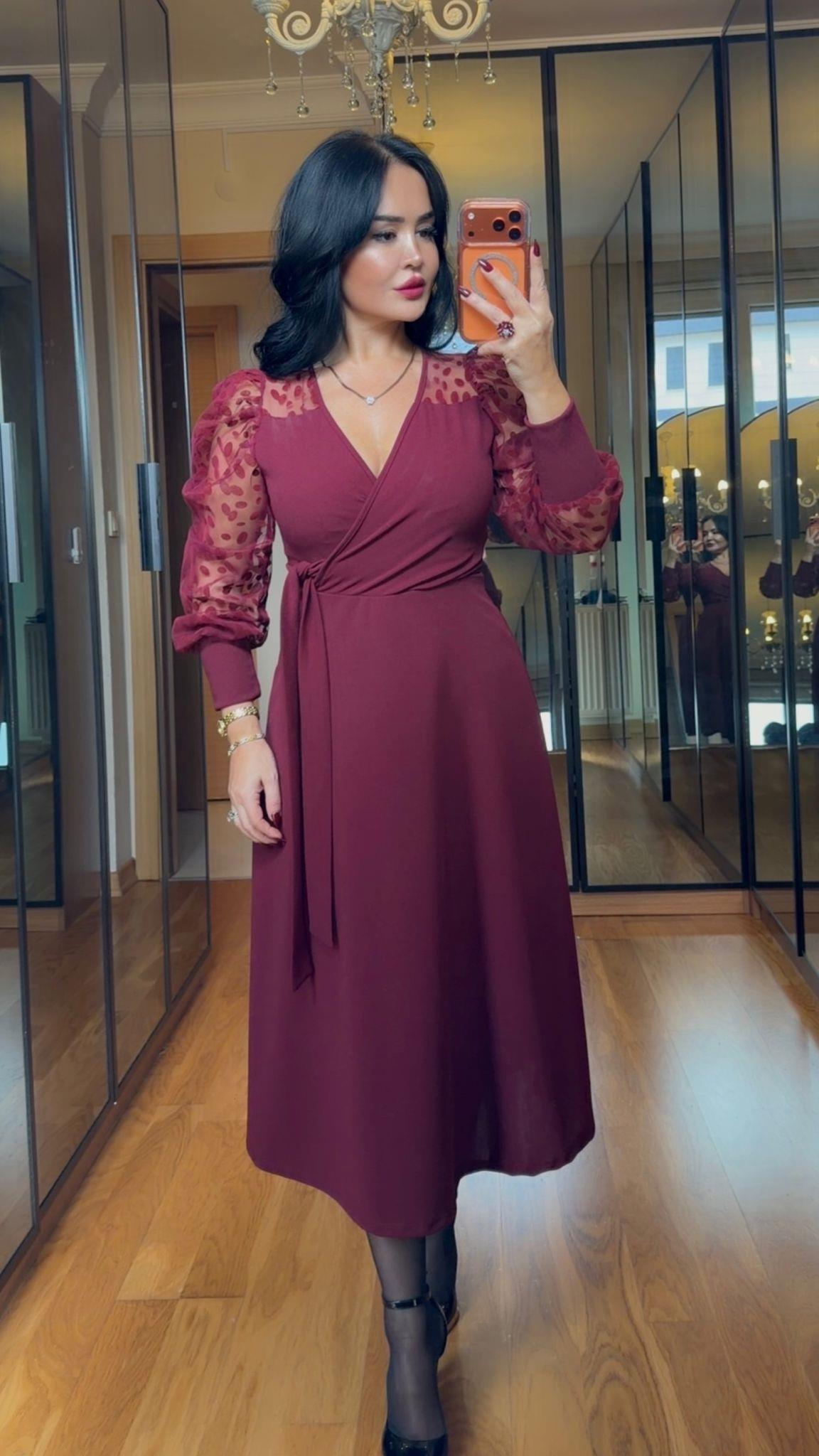 4902 Olivia Bordo Elbise4902