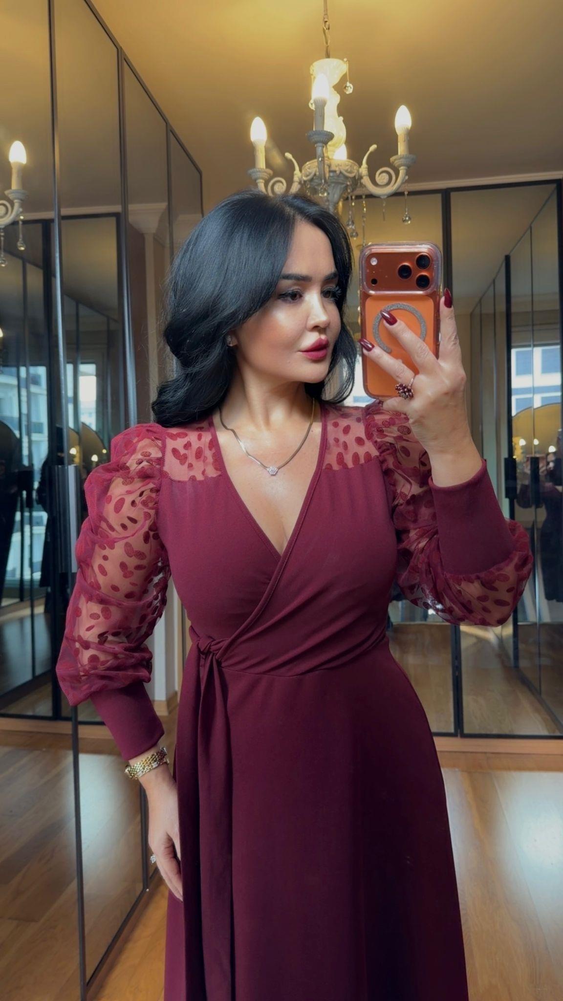 4902 Olivia Bordo Elbise4902