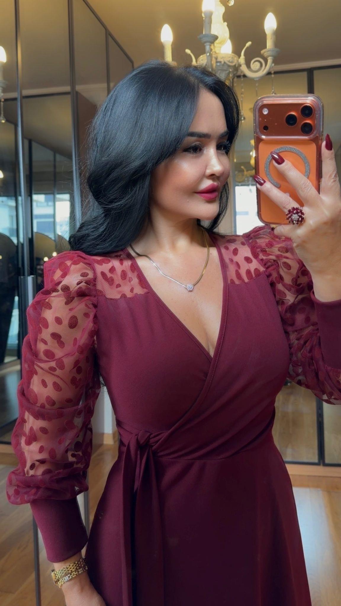 4902 Olivia Bordo Elbise4902