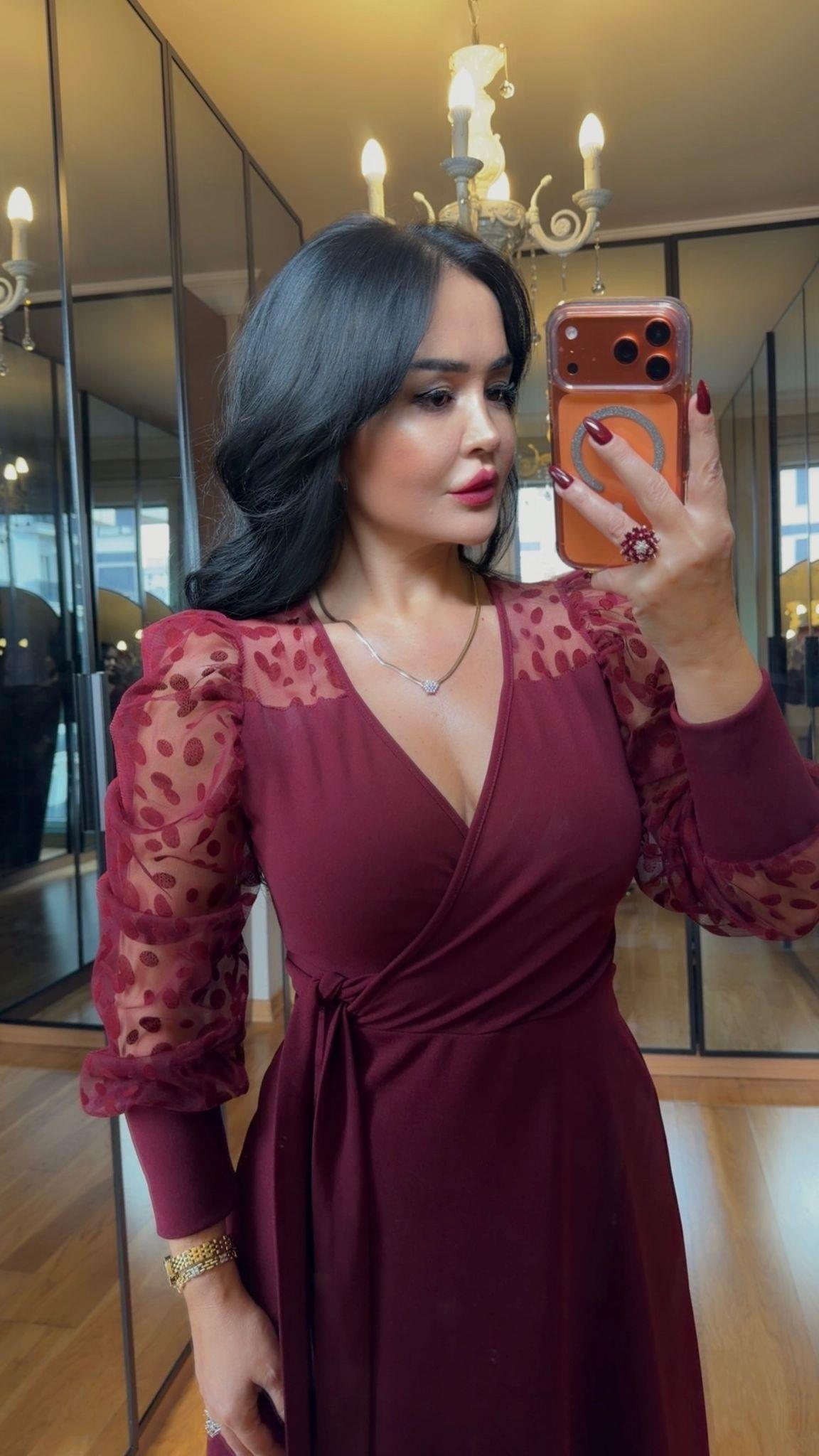 4902 Olivia Bordo Elbise4902