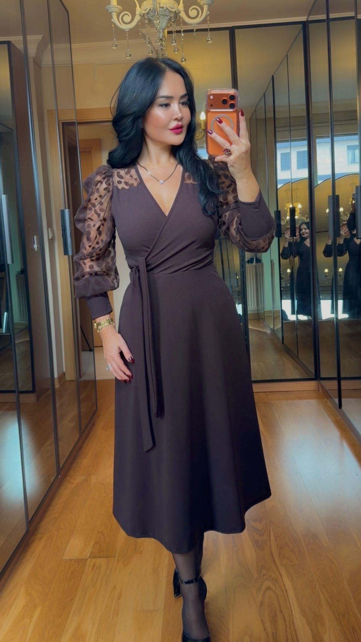 4902 Olivia Kahverengi Elbise4902