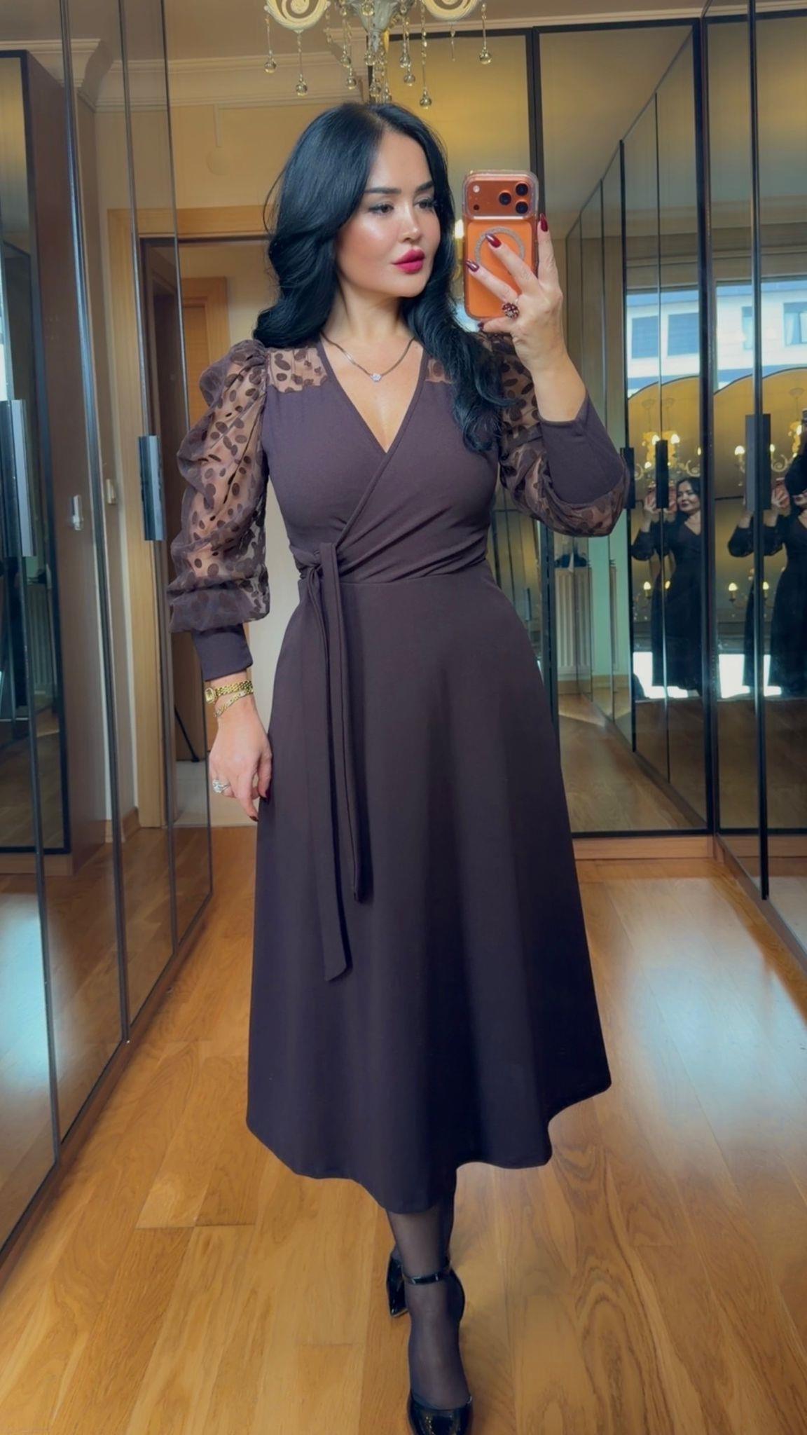 4902 Olivia Kahverengi Elbise4902