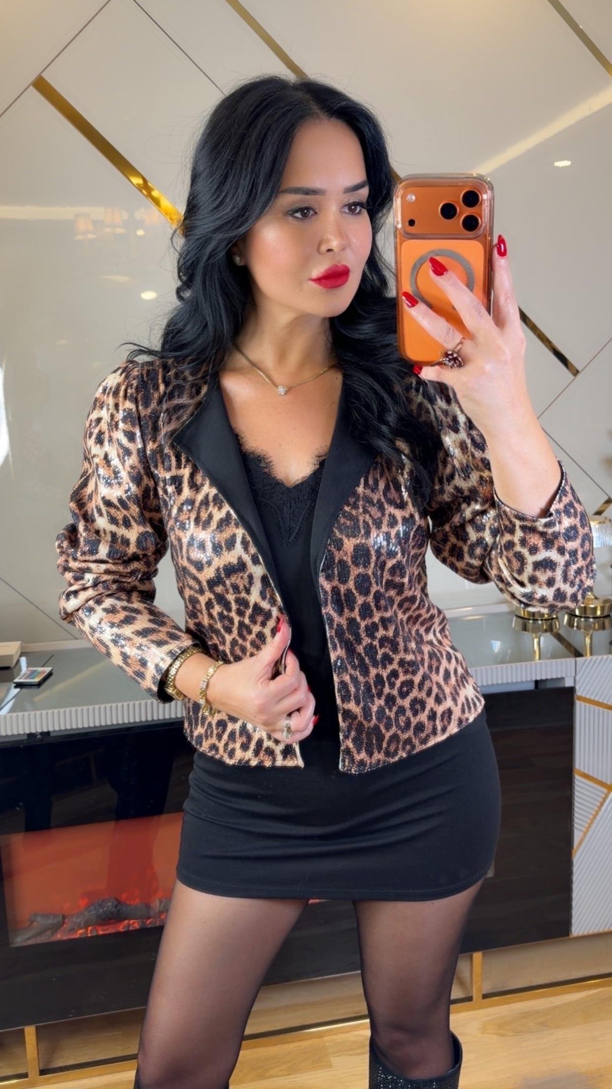 4913 Elenor leopar payetli hırka4913