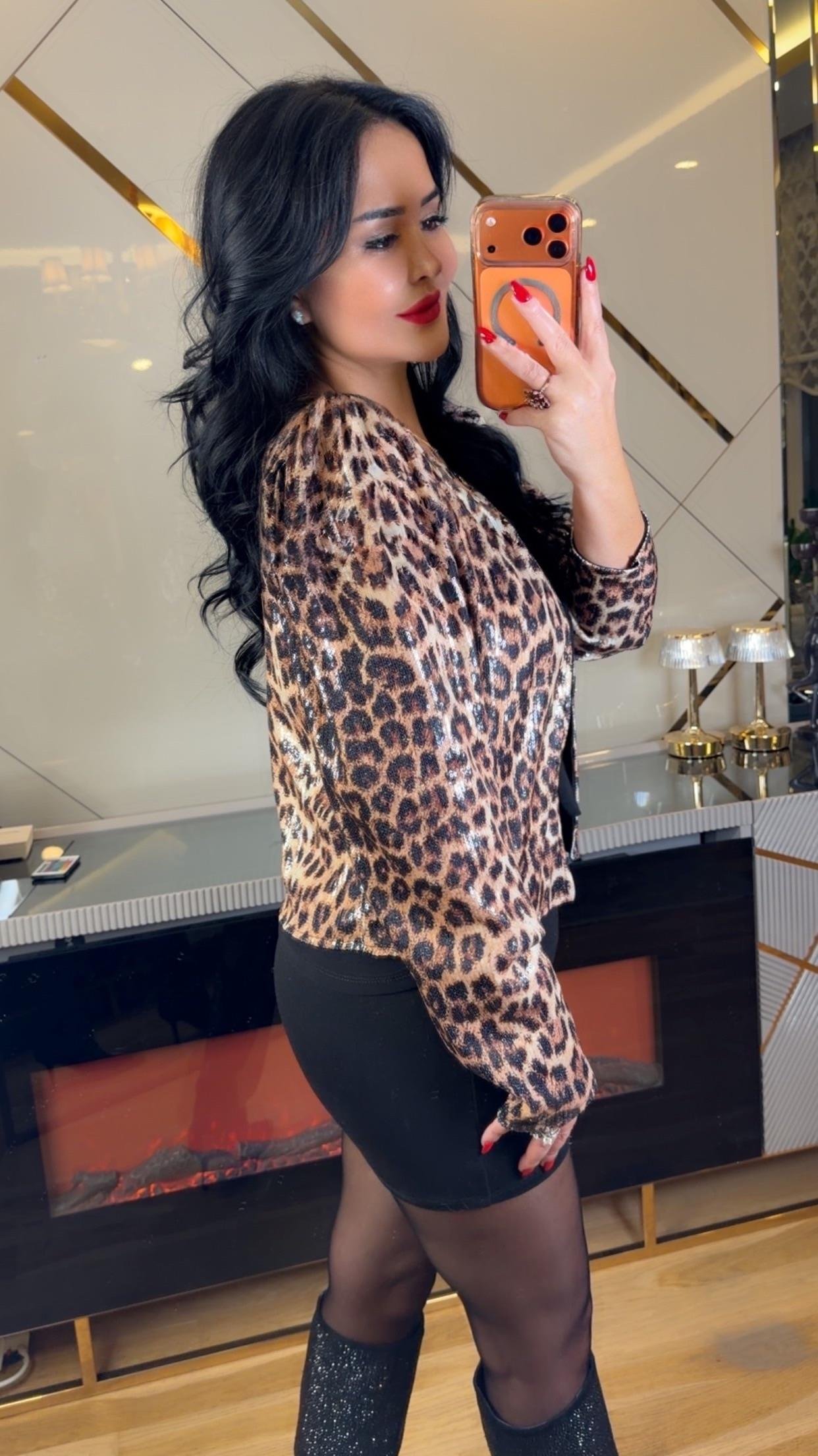 4913 Elenor leopar payetli hırka4913