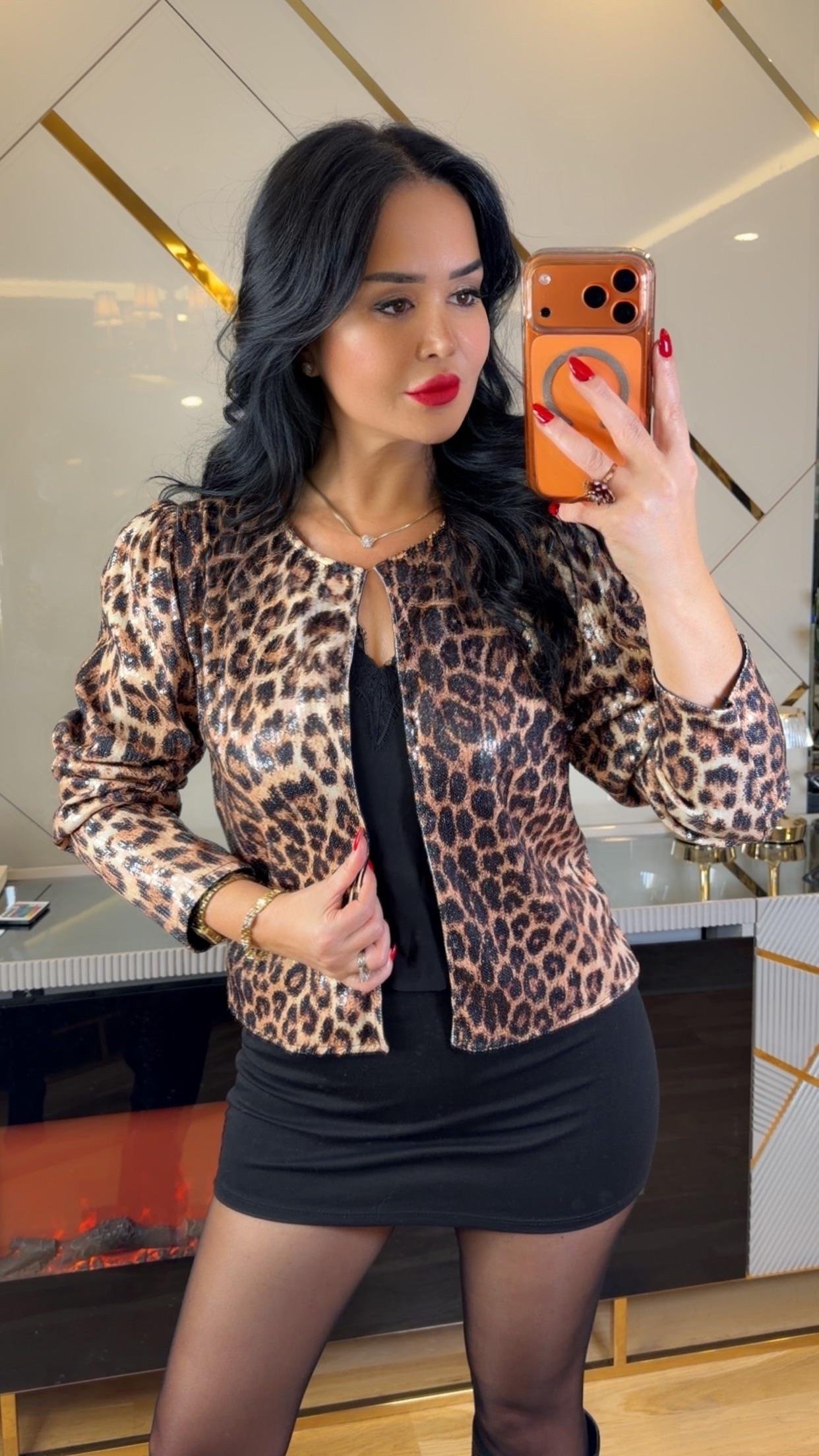 4913 Elenor leopar payetli hırka4913