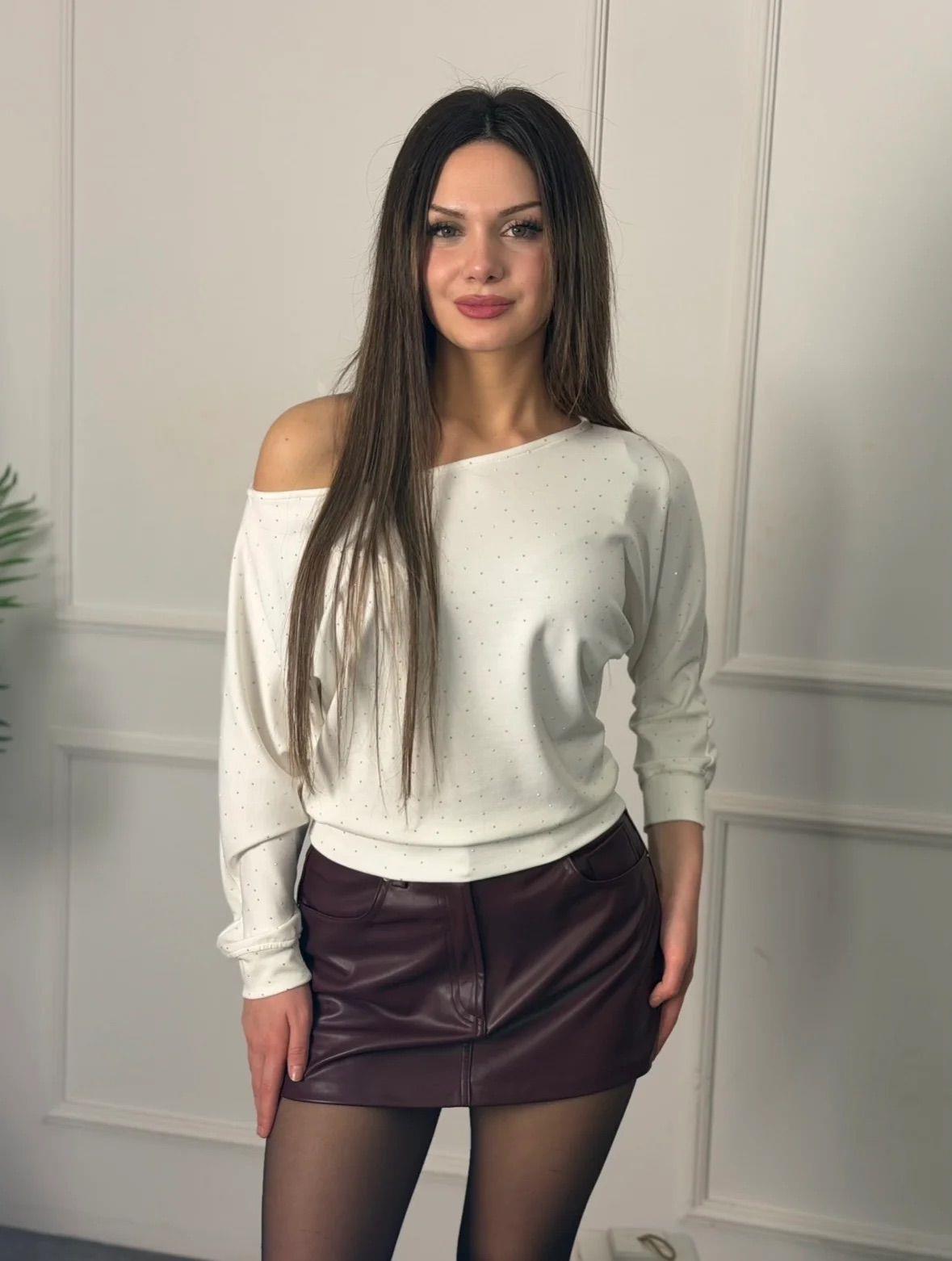 4921 Luxury taşlı beyaz bluz4921