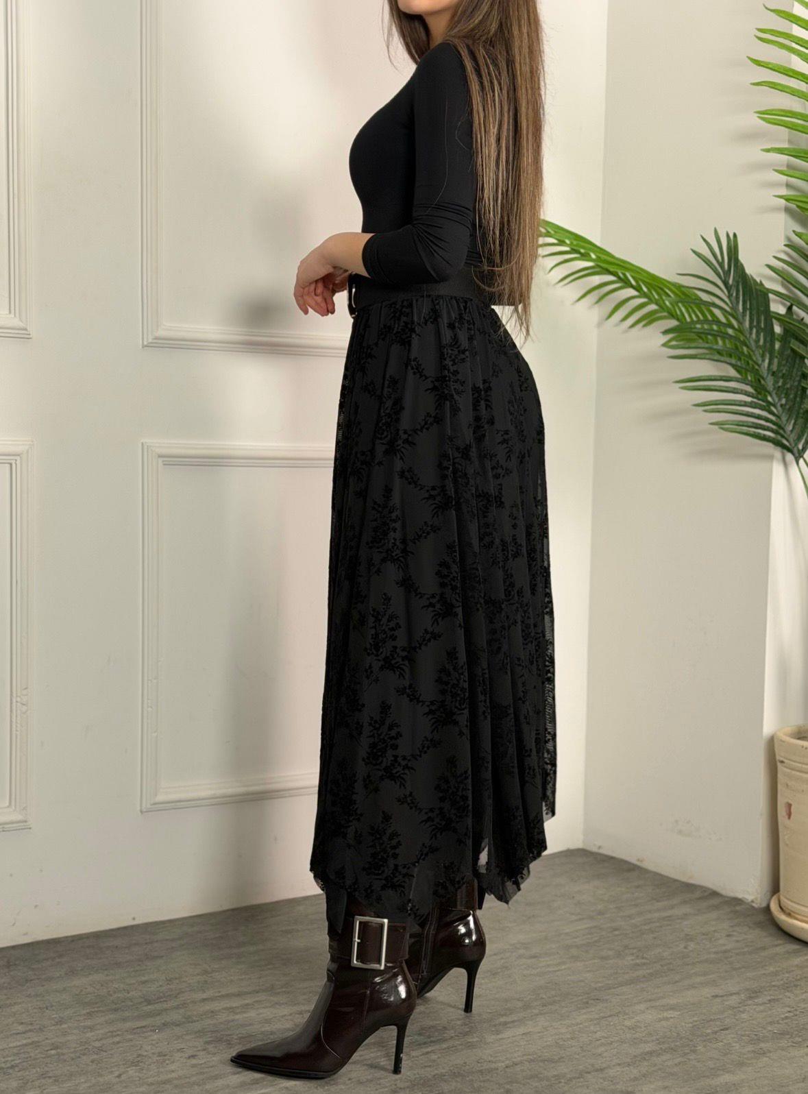 4922 Royal siyah flok tüllü etek4922