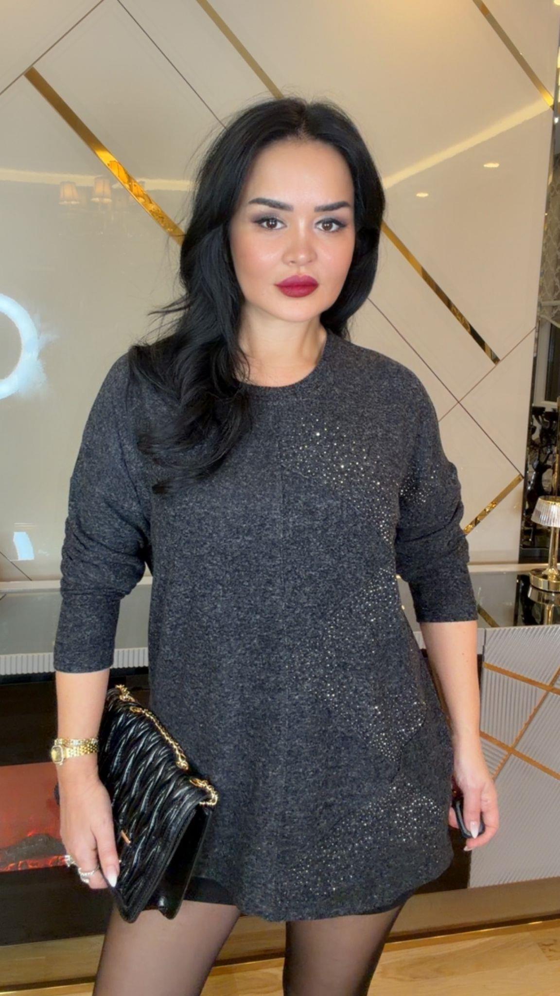 4923 Nuit taş  detaylı  füme bluz4923