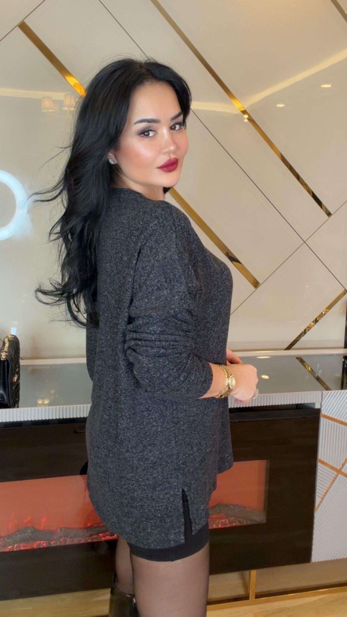 4923 Nuit taş  detaylı  füme bluz4923