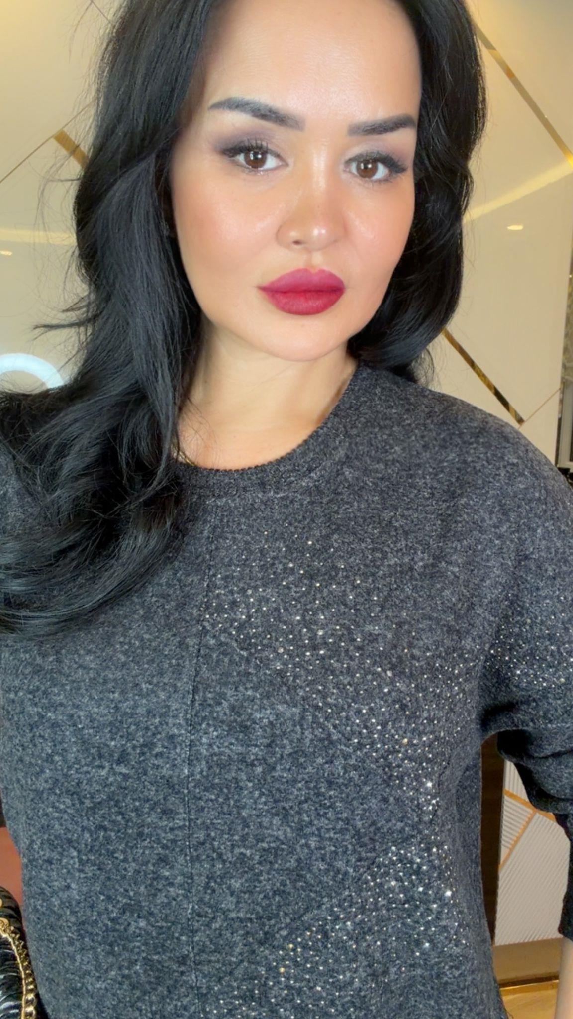 4923 Nuit taş  detaylı  füme bluz4923