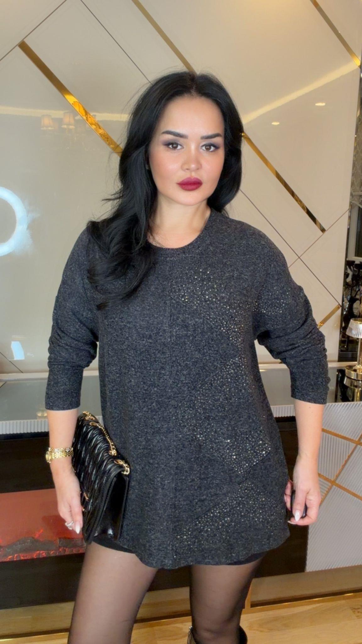 4923 Nuit taş  detaylı  füme bluz4923