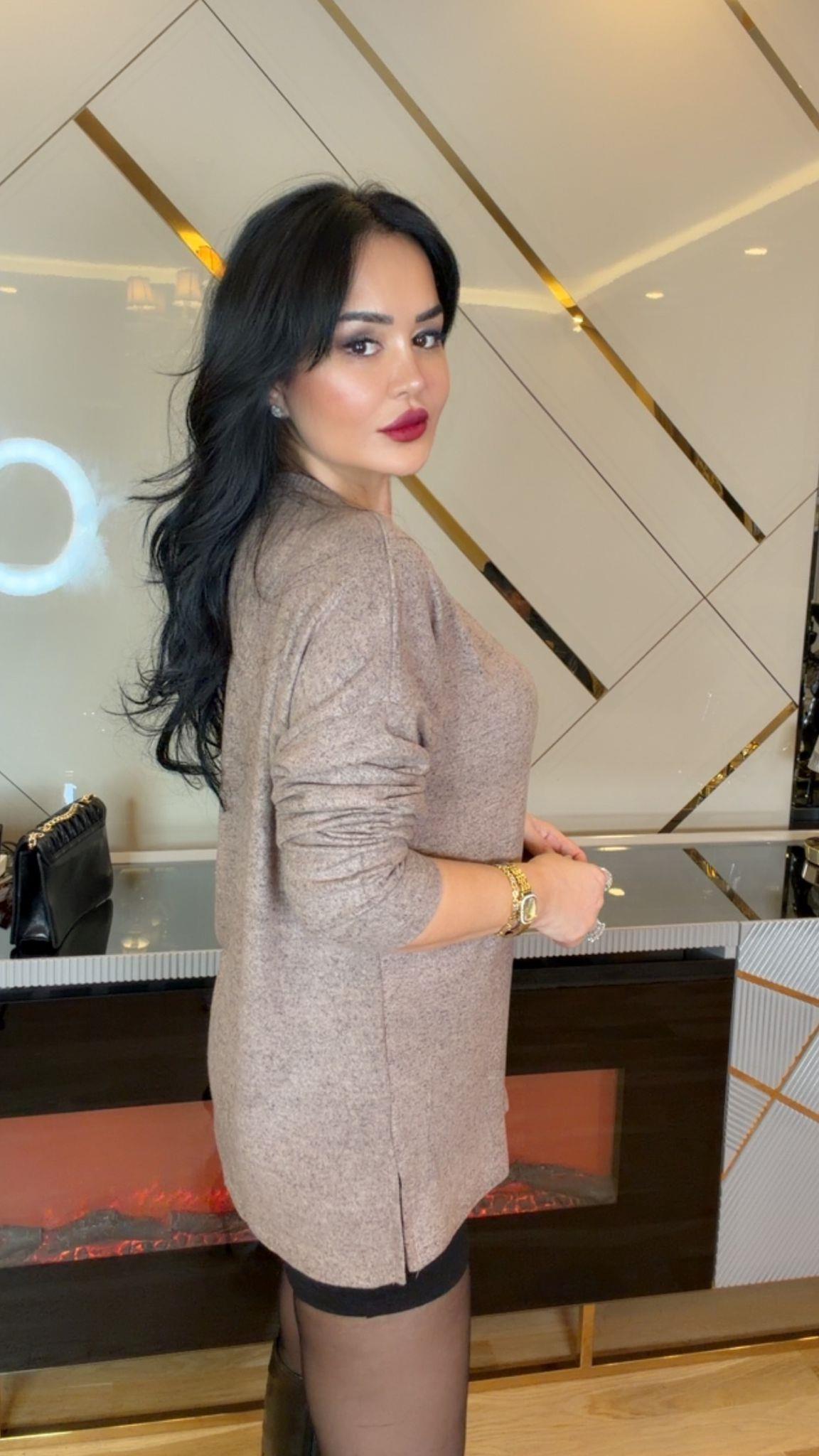 4923 Nuit taş detaylı   kahverengi bluz4923