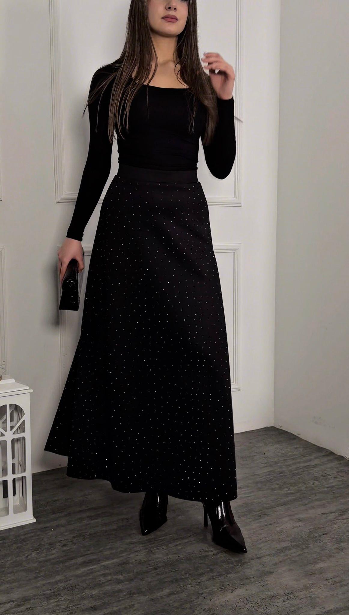 4924 Gloria siyah taşlı etek4924